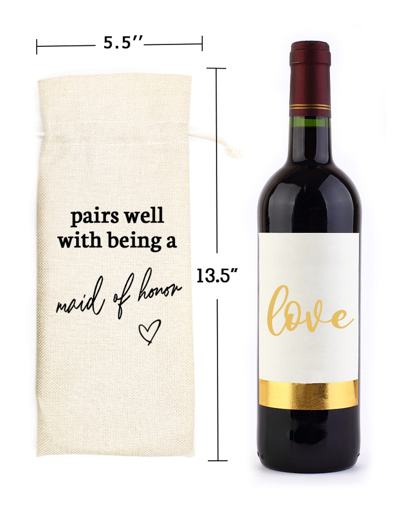 Maid Of Honor Wine Bag, Gift for Bridesmaid, Wedding Wine Bag Gift, Bridal Shower, Engagement, Bachelorette Party Favor-Pairs Well with Maid of Honor