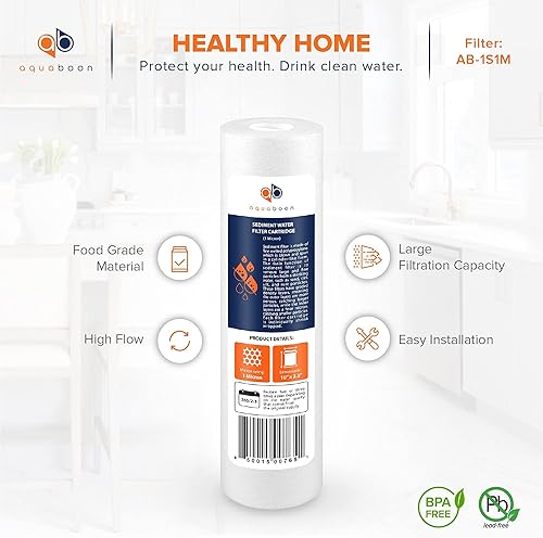Miniatura 4 de Aquaboon Paquete de 25 cartuchos de repuesto para filtro de agua de sedimentos de 1 micrón, 10 x 2.5 pulgadas, y cartucho de filtro de agua Aquaboon