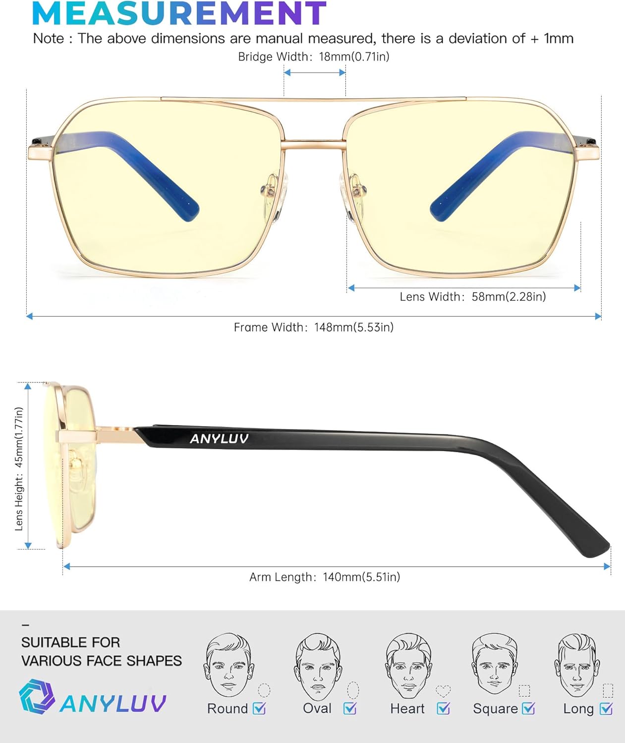 ANYLUV Blue Light Glasses Men/Women, Blue Light Blocking Glasses, Computer Screen Blocker Eyes Protection Glasses