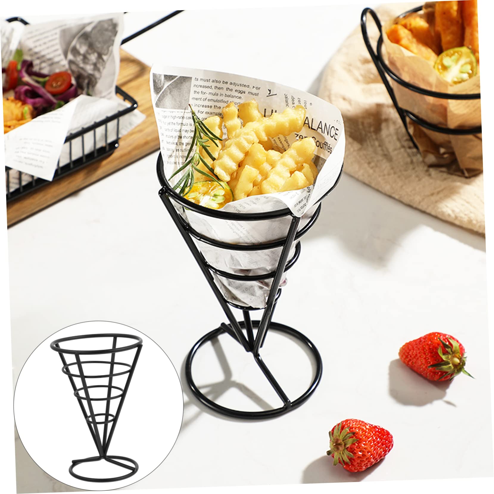 Ciieeo 3 Pcs Fry Cone Holder French Fries Stand Iron Cone Basket Versatile Snack Basket