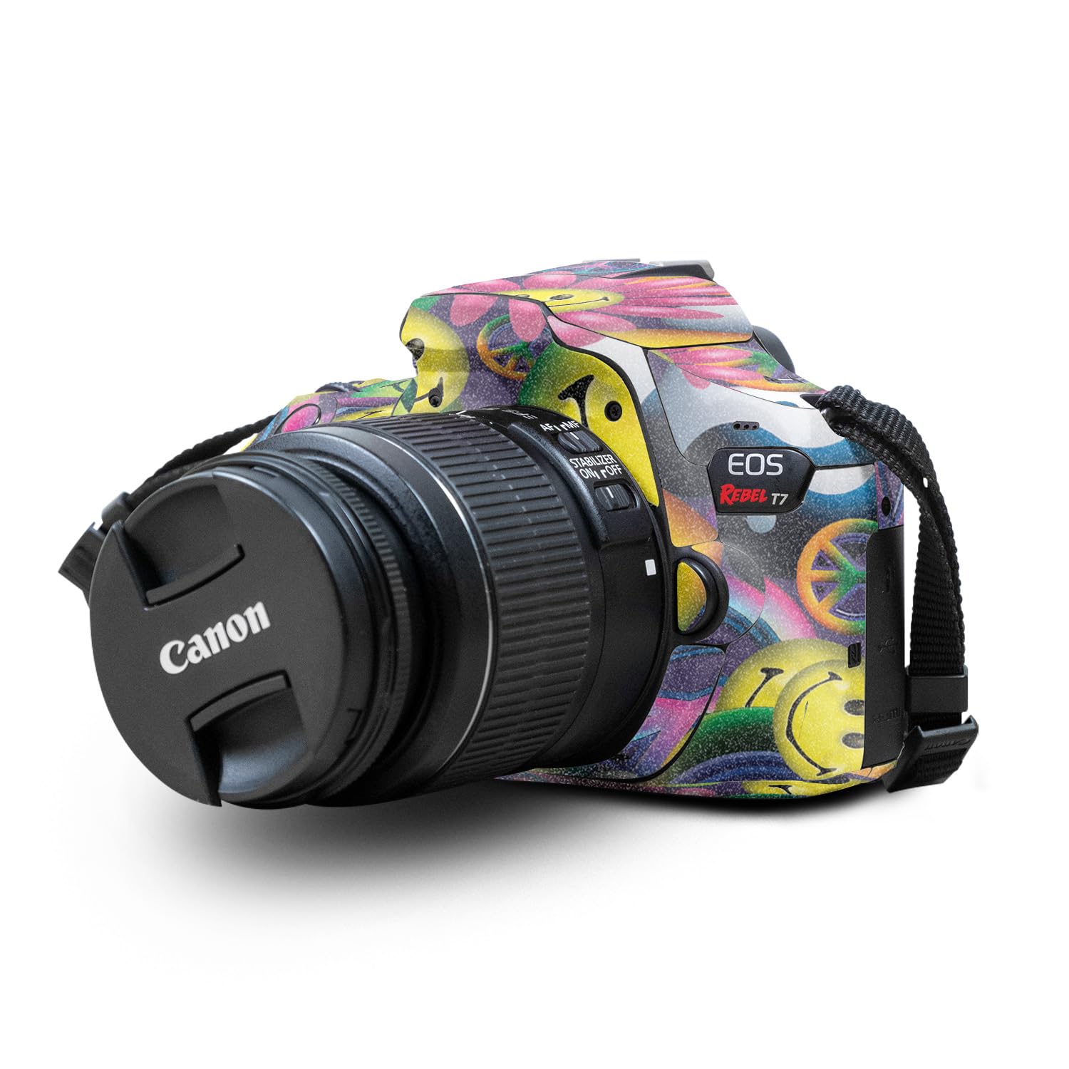 Glossy Glitter Skin Compatible with Canon EOS Rebel T7 Camera - Peace Smile - Premium 3M Vinyl Protective Wrap Decal Cover - Easy to Apply | Crafted in The USA by MightySkins