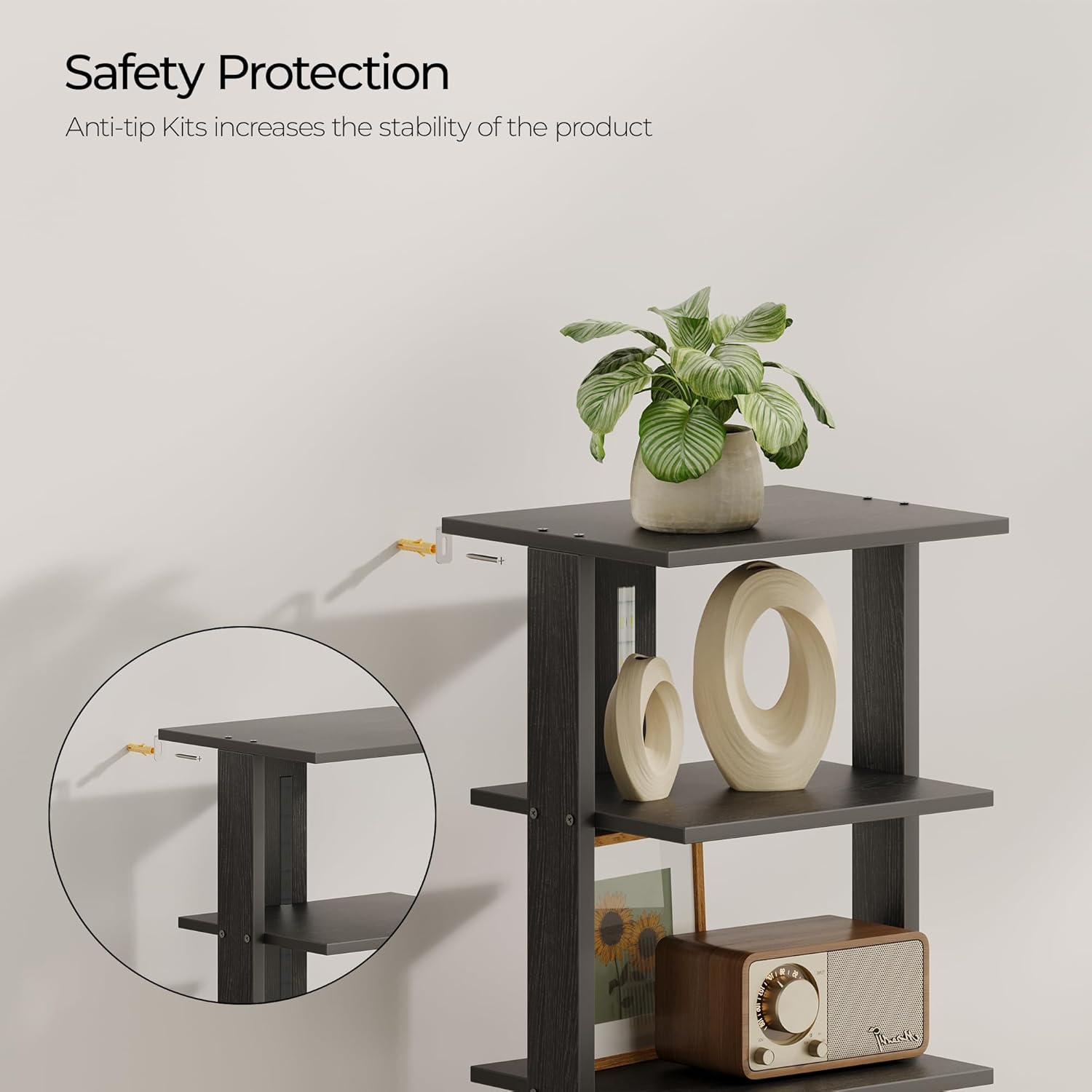 7-Tier Bookshelf, Narrow Bookcase with LED Lights, 47.2 Inch Book Shelf for Small Space, Display Storage Shelf for Living Room, Bedroom, Home Office, Study, Black