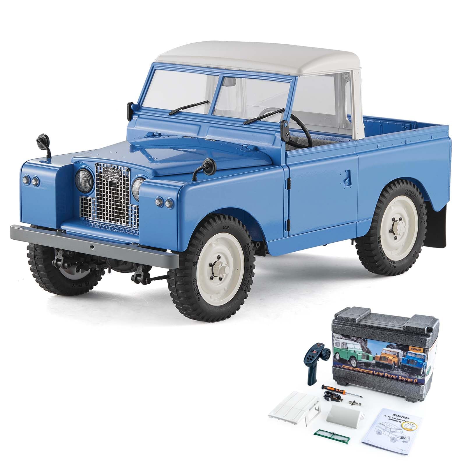 FMS 1/12 Land Rover Series II RC Car,RC Crawler Pickups & Vans & Convertibles 3 in 1 with 2 Speed Switch,4-Wheel Drive,LED Lights,RC Model for Adults (Blue)