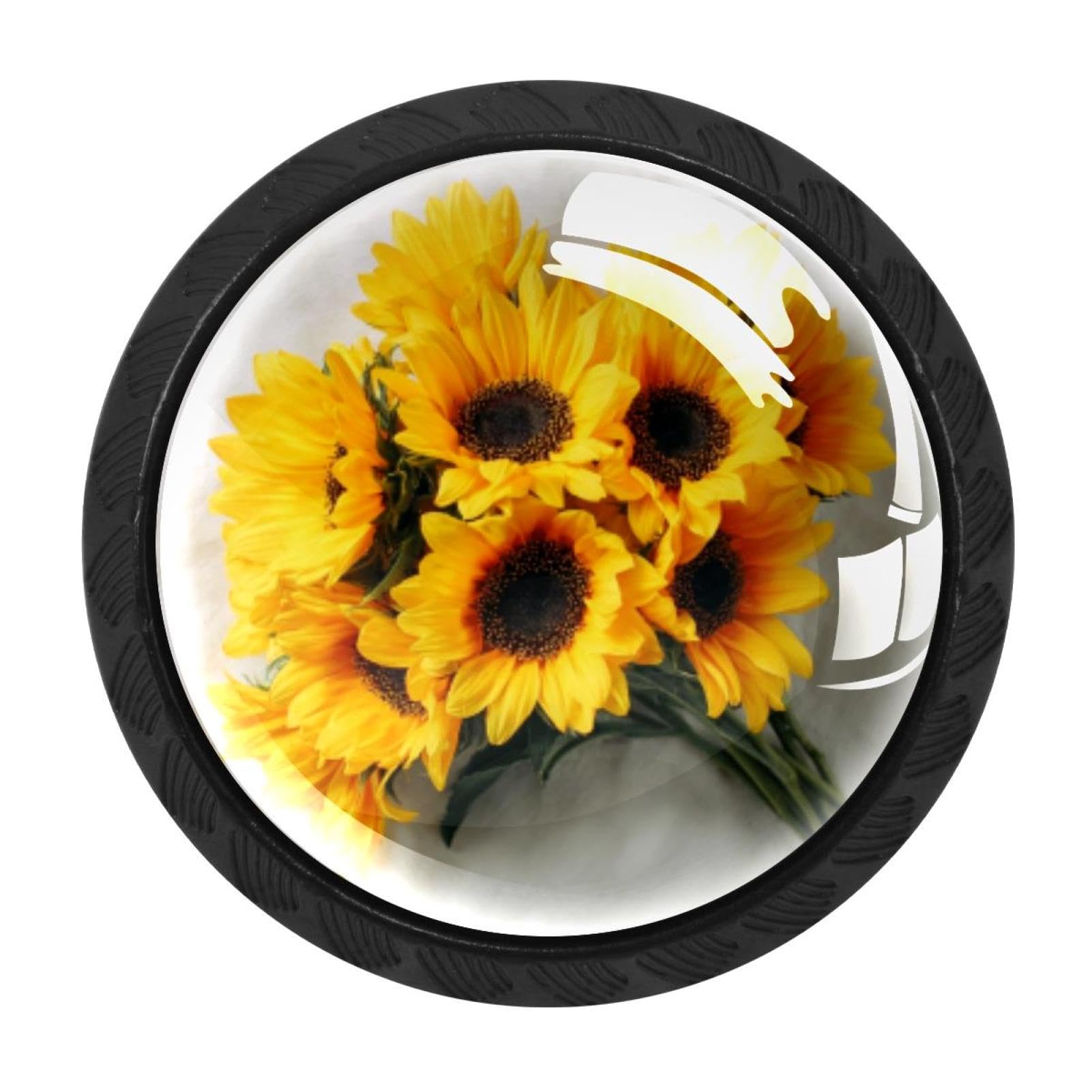 CHENZZZZ 4 Pack Yellow Sunflower Bouquets (3) Drawer Knob Cabinet Hardware