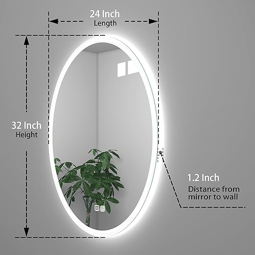 Miniatura 2 de Espejo LED ovalado de 24 x 32 pulgadas para baño, espejo de baño biselado retroiluminado montado en la pared, espejo de tocador iluminado regulable