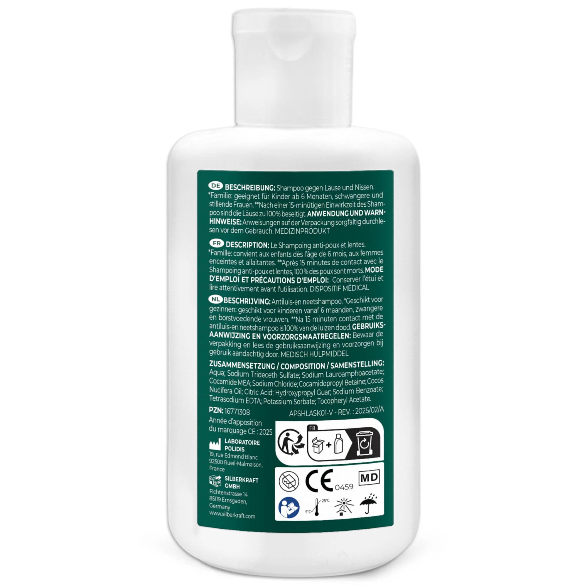Silberkraft Shampoo gegen Läuse und Nissen Family, Medizinprodukt ab 6 Monate, mit Nissenkamm, 15 Min Einwirkzeit, für Kinder & Erwachsene, 100 ml