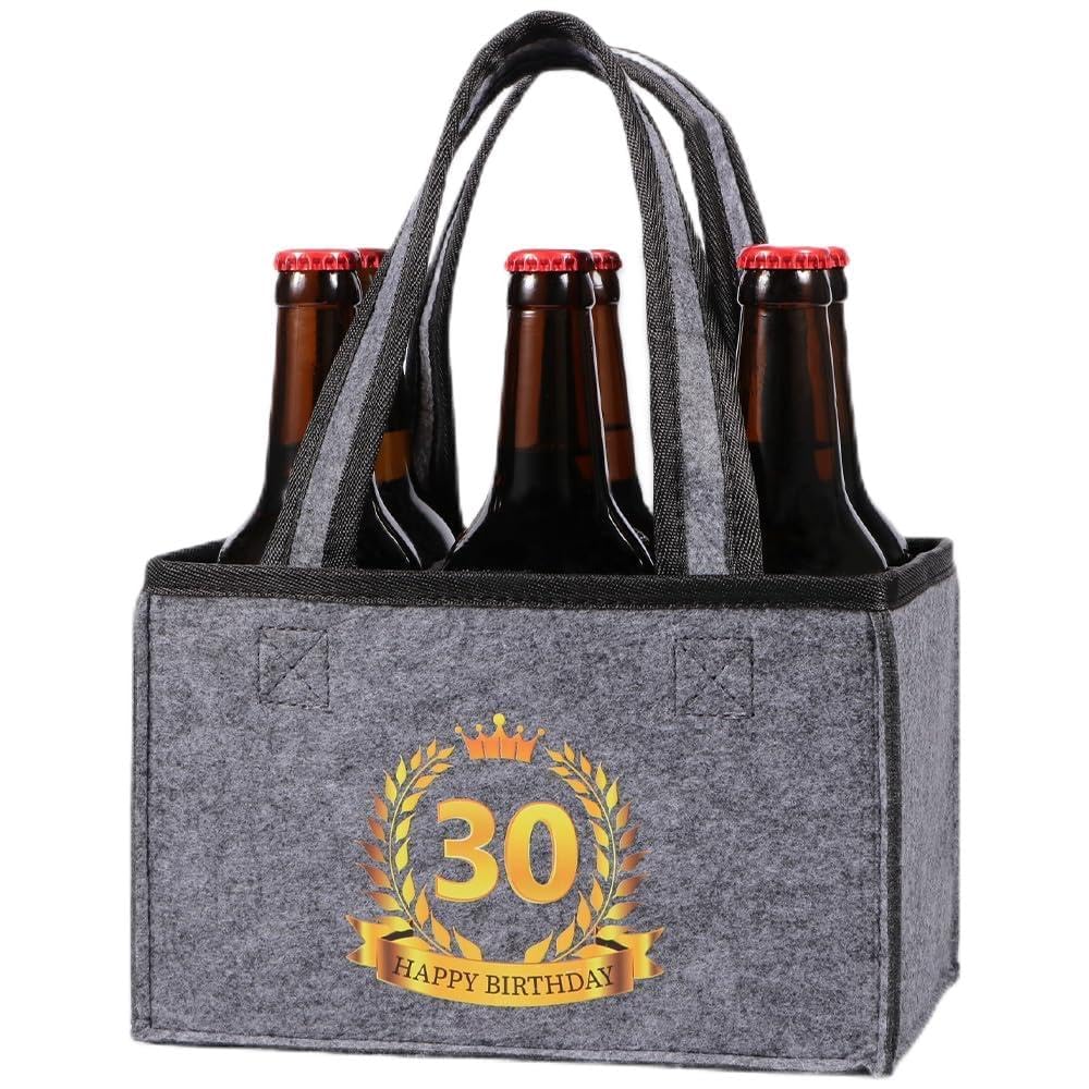 trabag Funny 30th Birthday Gifts for Men, 6-Bottle Beer Carrier, Mens 30th Birthday Presents Ideas for Dad Husband, Father's Day - Reusable Felt Bottle Bag for Party Picnic BBQ — image 1
