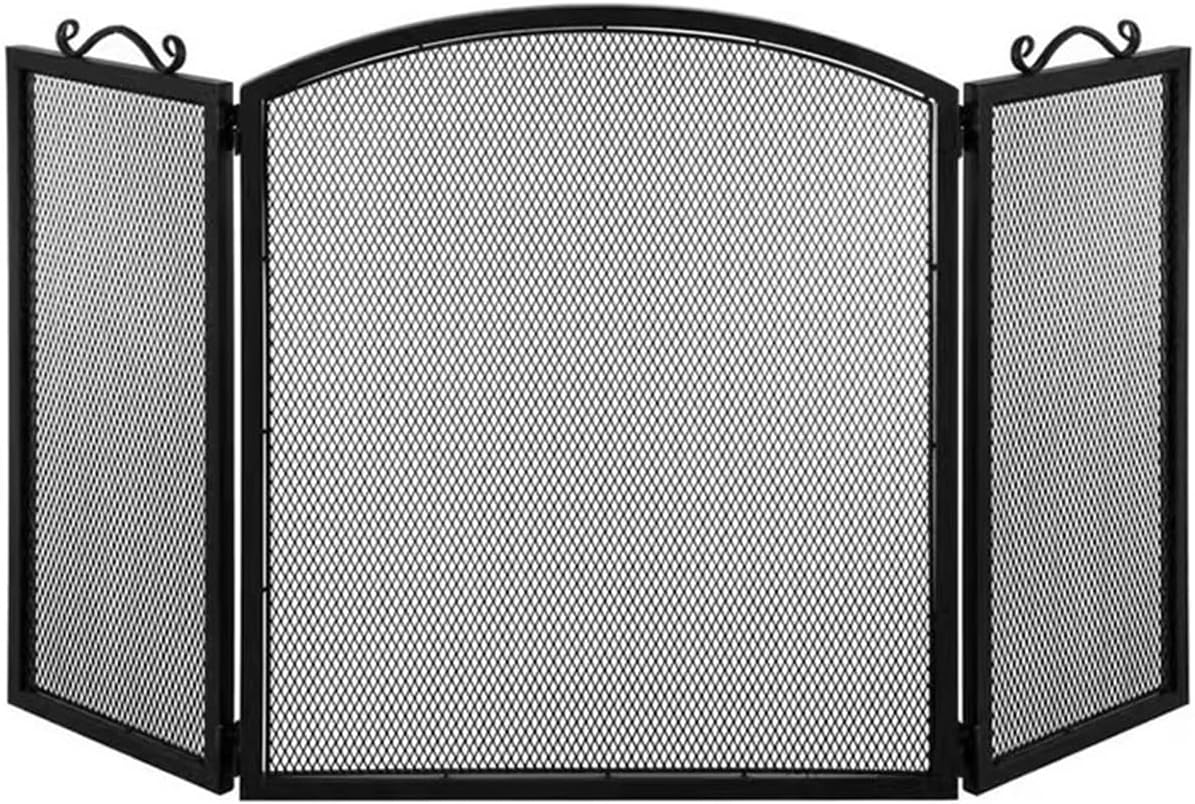 Fireplace Screen Metal Fireplace Screen Simple European Style Three Folding Iron Fireplace Partition Screen With Mesh, Fireproof Fireplace Decoration, Stove Fence Screen Free Standing Spark Guard Spar
