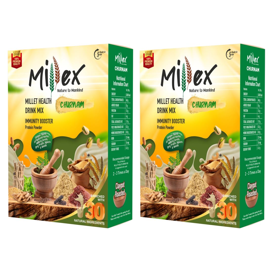 Millex Millet Healthy Mix With Churnam 2 Kg| 30 Natural Nutrition and 18 Herbal Churna Ingredients | Sprouted Cereals,Nuts, & Pulses |No Sugar Organic Multigrain Nutrition Drink| |Porridge Mix