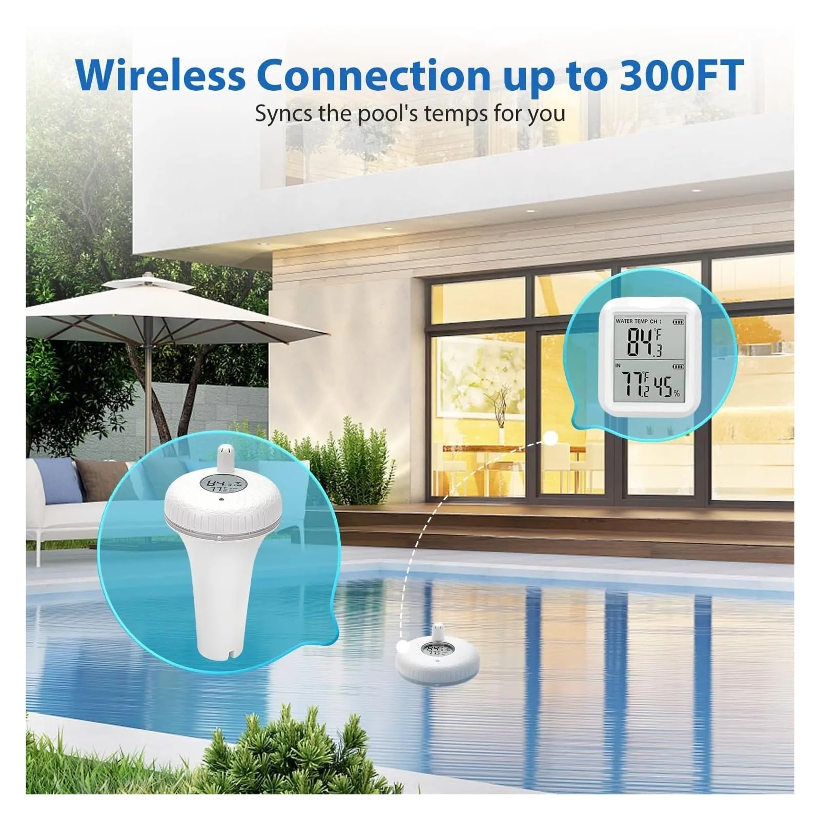 Drahtloses Poolthermometer-Set, schwimmendes Poolthermometer mit Innentemperatur-Feuchtigkeitsmonitor for heiße Quellen, kleine Teiche 2