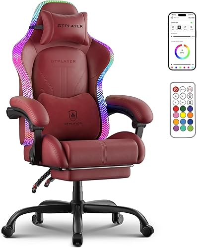 Miniatura 1 de GTPLAYER Silla para videojuegos, silla de computadora con luces LED RGB, silla ergonómica de respaldo alto para adultos con reposapiés, sillas de