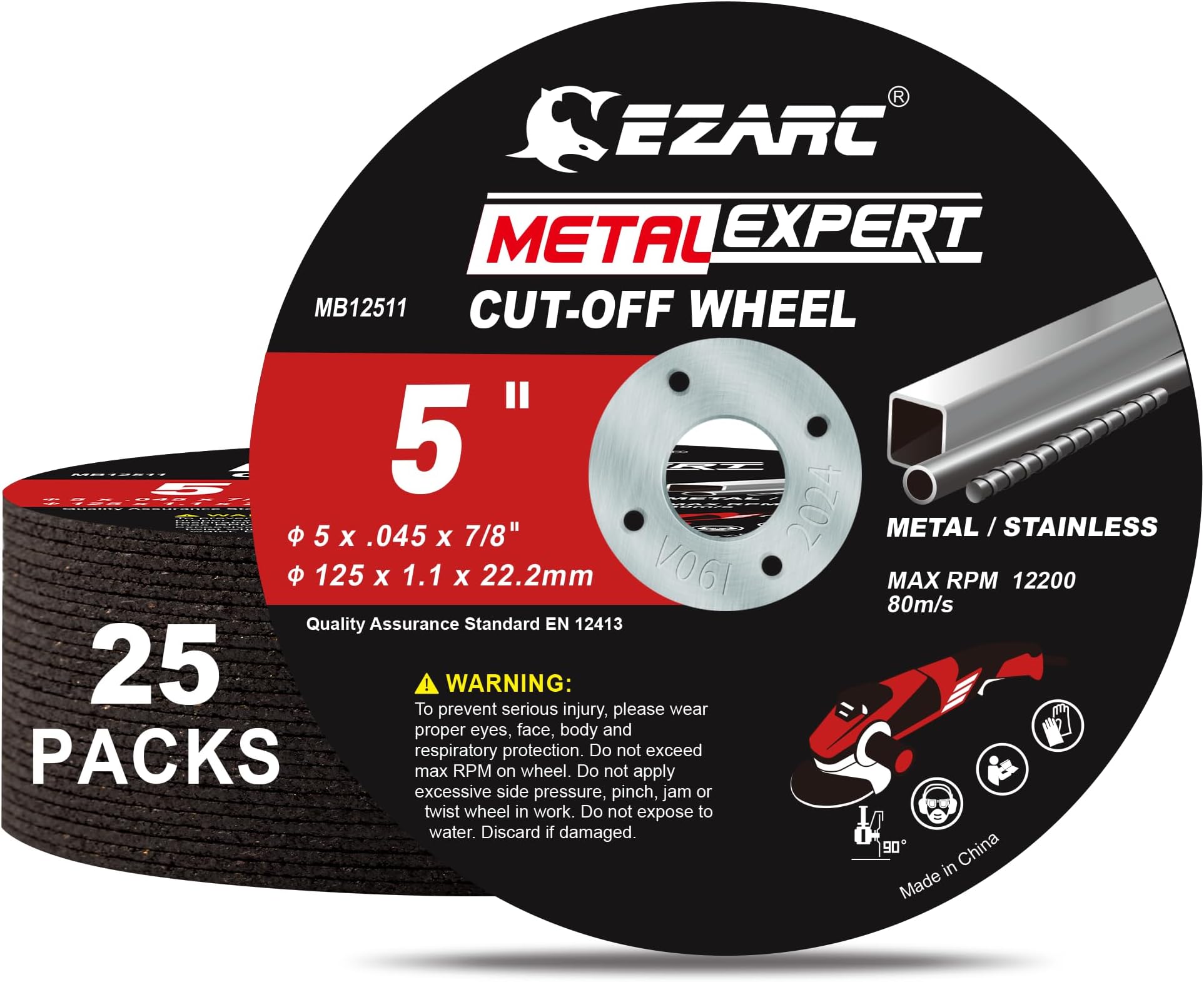 EZARC Cut Off Wheels 25 Pack, 5'' x .045'' x 7/8'' Thin Grinder Cutting Wheel, Metal & Stainless Steel Cutting Disc for Angle Grinders