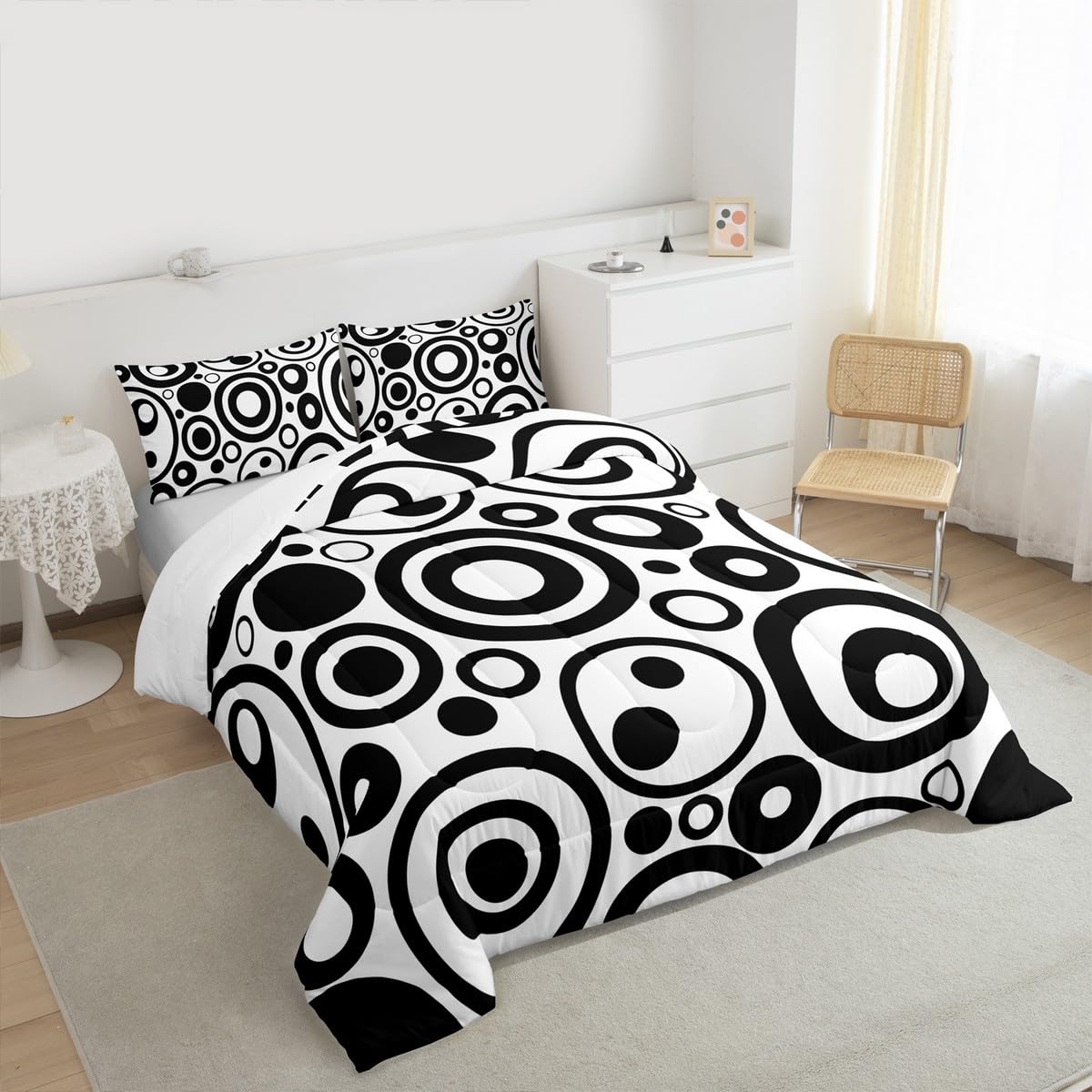 Karever Juego De Edredón En Blanco Y Negro, Ropa De Cama Flo