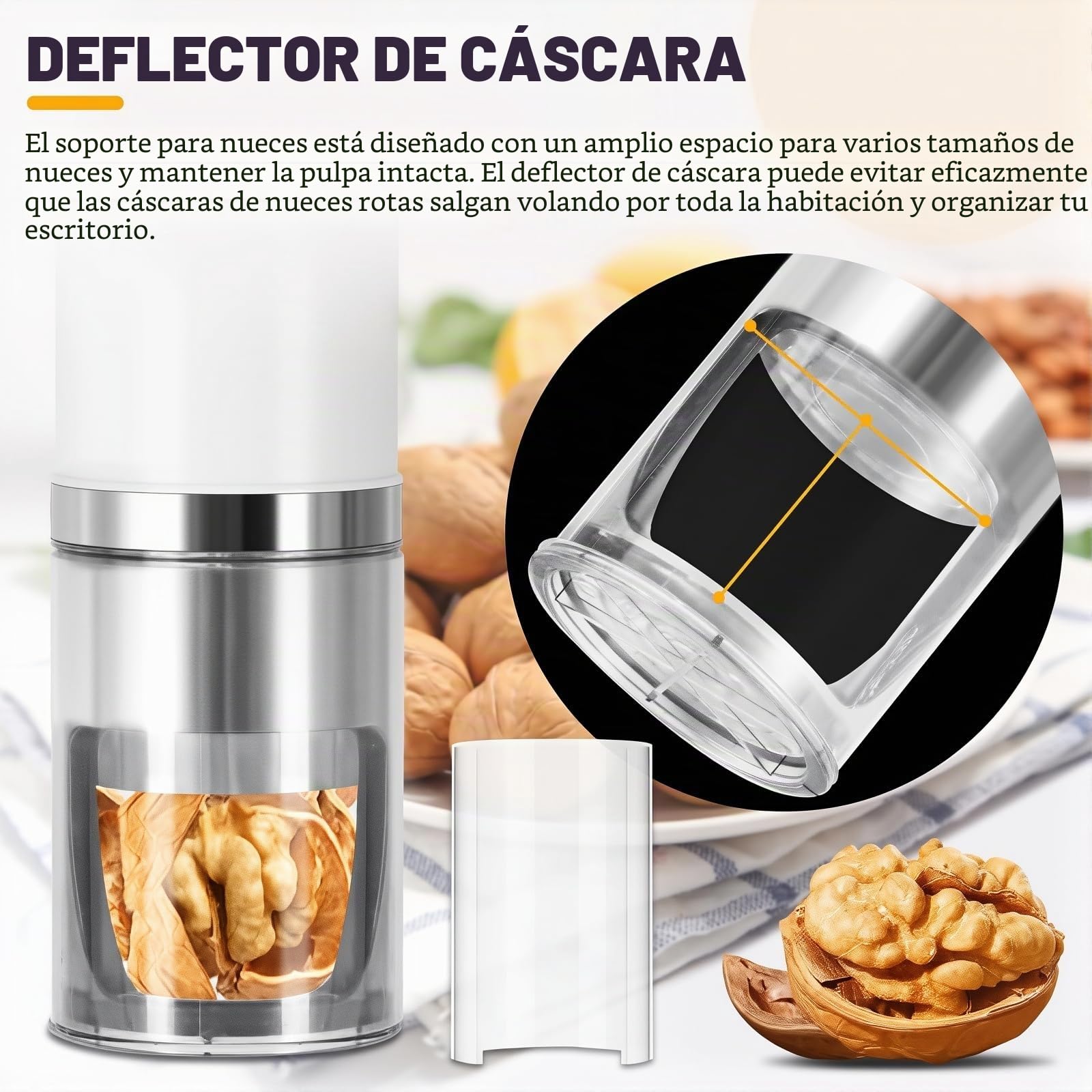 Cascanueces Eléctrico, Máquina Peladora de Nueces, Herramienta Multifuncional para Cascar Nueces, Nueces, Avellanas, Almendras y Nueces de Brasil White