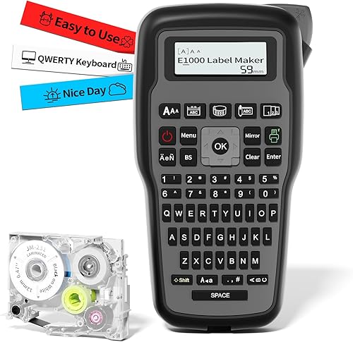 Máquina etiquetadora portátil con teclado E1000 Pro, etiquetadora portátil con teclado QWERTY, etiquetadora con cable tipo C, impresora de etiquetas