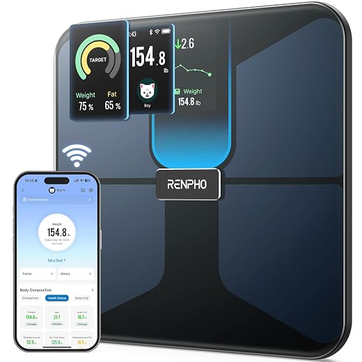 RENPHO Scale with BMI, Body Fat, Muscle Mass, Smart Scale for Body Weight, Wi-Fi & Bluetooth Body Composition Scale, Rechargeable, Elis Evo