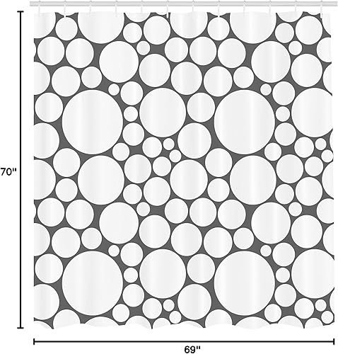 Miniatura 5 de Ambesonne Cortina de ducha con círculos geométricos, patrón retro con grandes puntos redondos pequeños, imagen de impresión de arte abstracto, juego