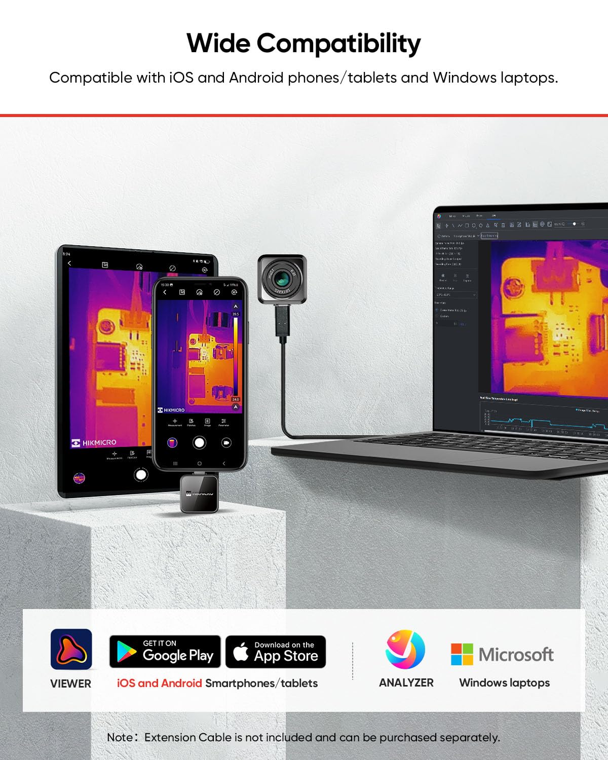 Termocamera HIKMICRO Mini2Plus per Android, risoluzione IR 256 x 192, frequenza di aggiornamento 25 Hz, messa a fuoco manuale, FOV 50°, 49.152 pixel, da -20 °C a 350 °C, USB-C (non per iPhone)