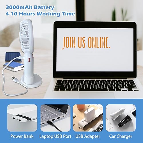 Miniatura 5 de Ventilador portátil, ventilador personal, mini ventilador de mano 5 en 1, ventilador recargable USB, batería de 3000 mAh con 5 velocidades,
