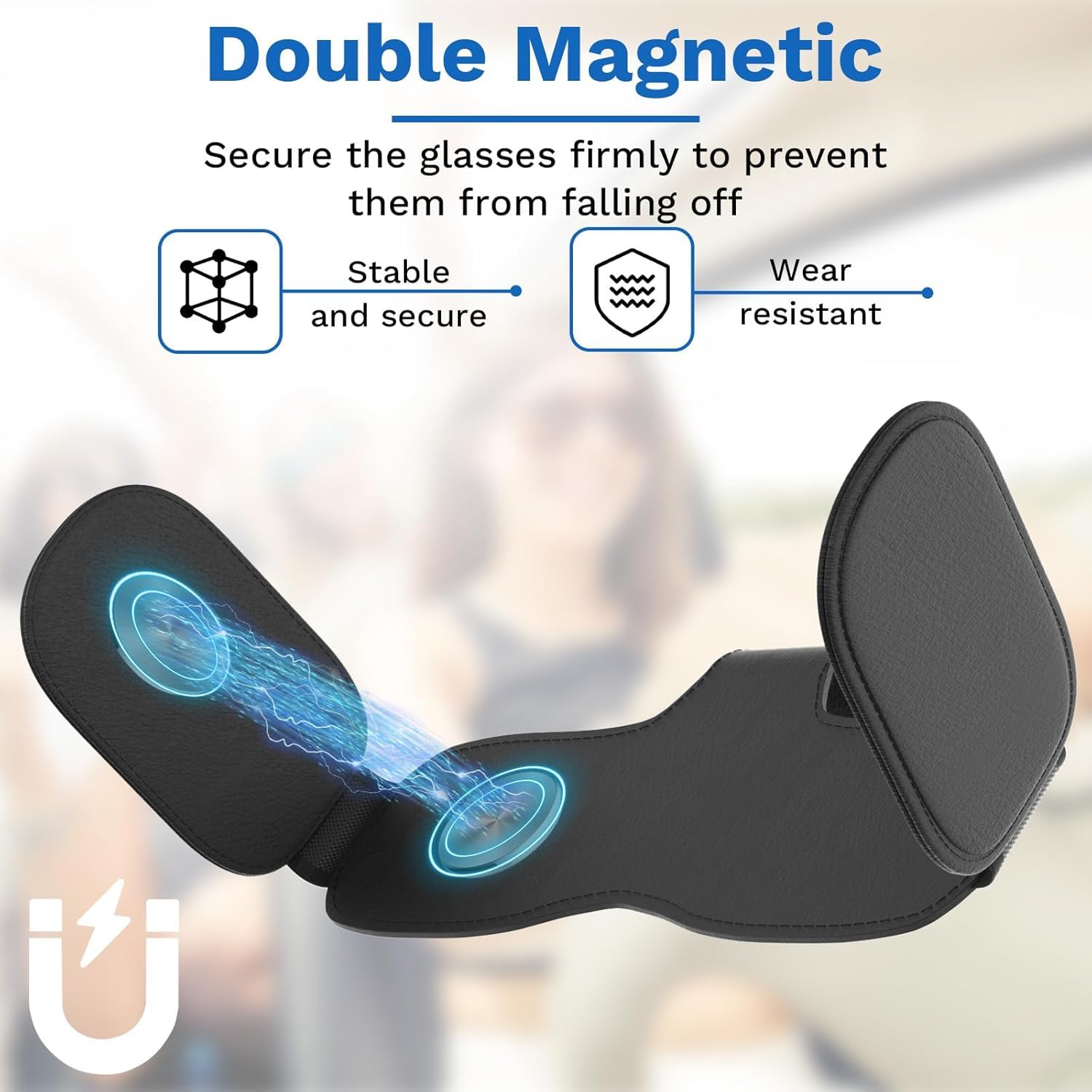 Soporte de Lentes para Auto para Aguar I-Pace 2018 2019 2020 2021 2022 2023, Clip Magnético Doble Visera Organizador Gafas de Sol Estuche Piel Premium Negro
