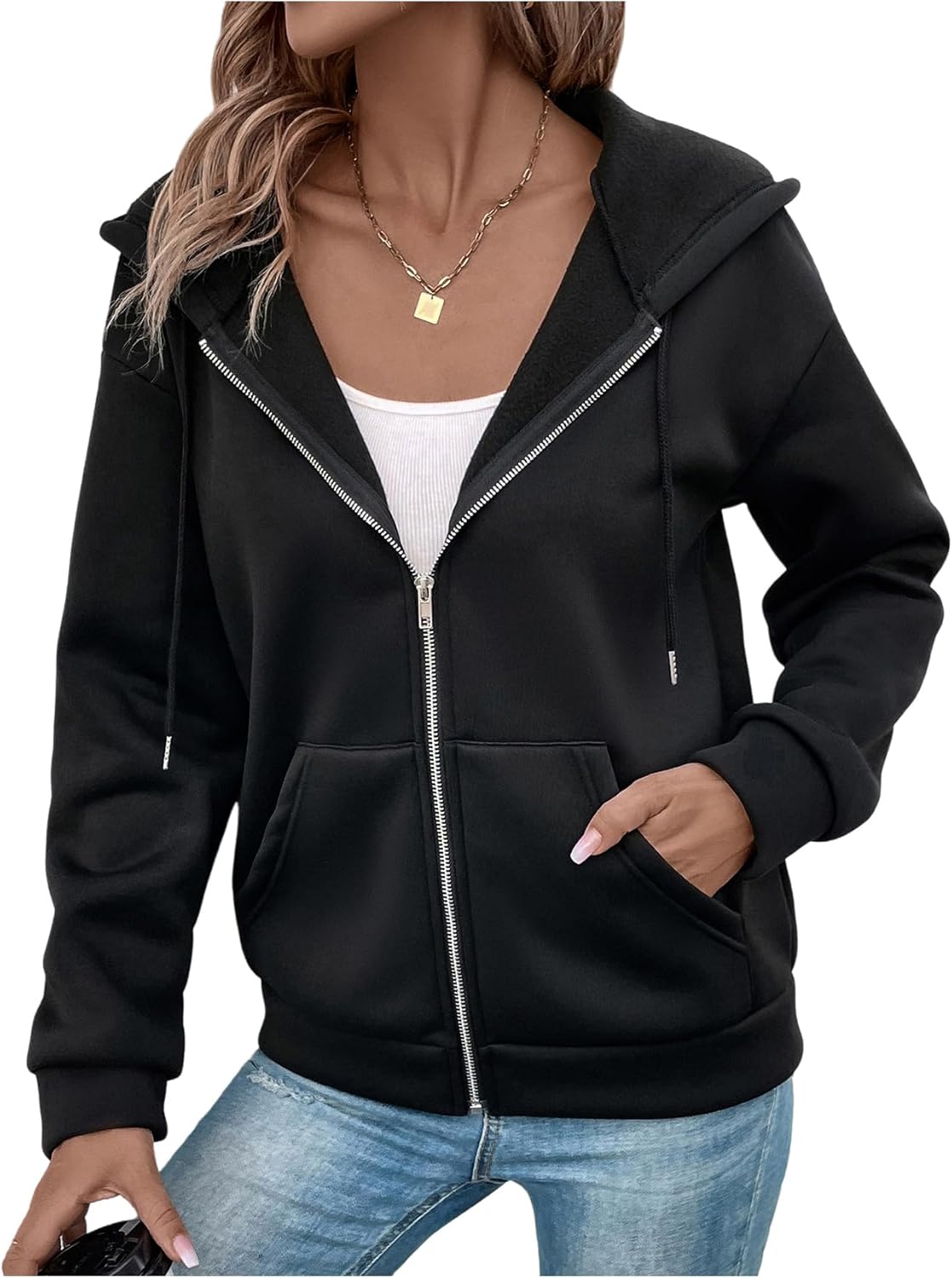 SweatyRocks Women's Zip Up Hoodies Fleece Jacket Fall Winter Clothes Oversized Sweatshirt with Pocket - Image 4