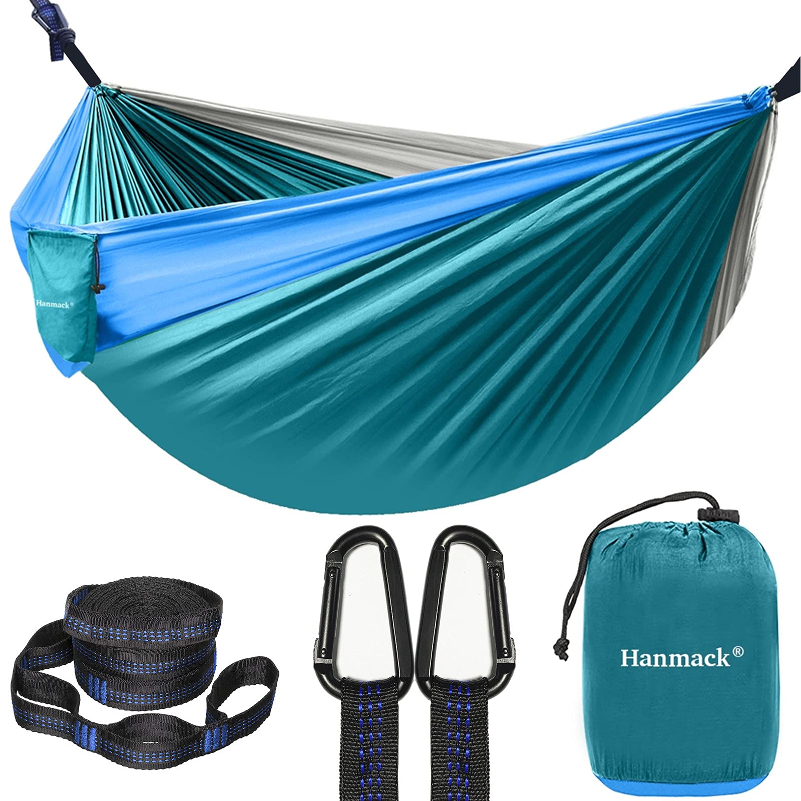 Double Hammock, Camping Hammock with 2 Tree Straps(16+2 Loops), Two Person Hammocks with 210T Nylon Parachute Portable Lightweight Hammock for Backpacking, Outdoor, Beach, Travel, Hiking, Camping Gear