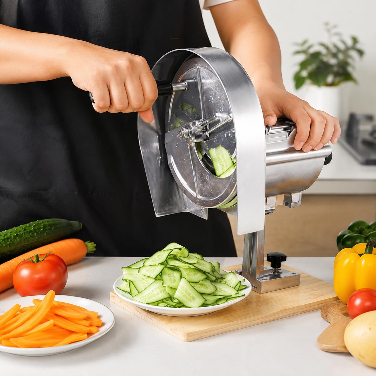 Cortador manual de verduras con hoja de acero inoxidable, grosor ajustable de 0 a 12 mm para una fácil preparación de la cocina, herramienta de corte y corte sin esfuerzo