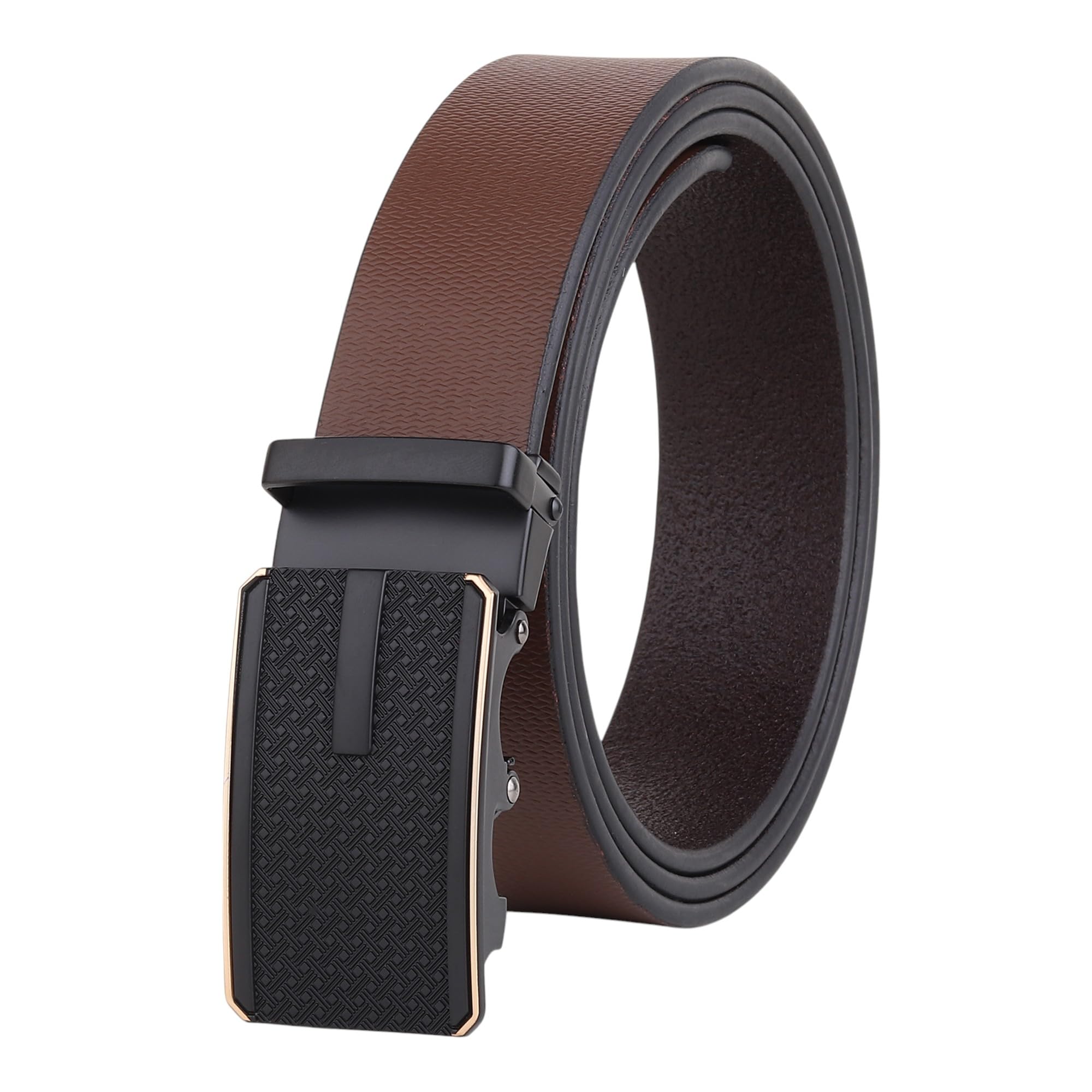 Men Genuine Leather Goods Quality Formal and Casual Auto Lock Buckle Belt (Brown)-image-27