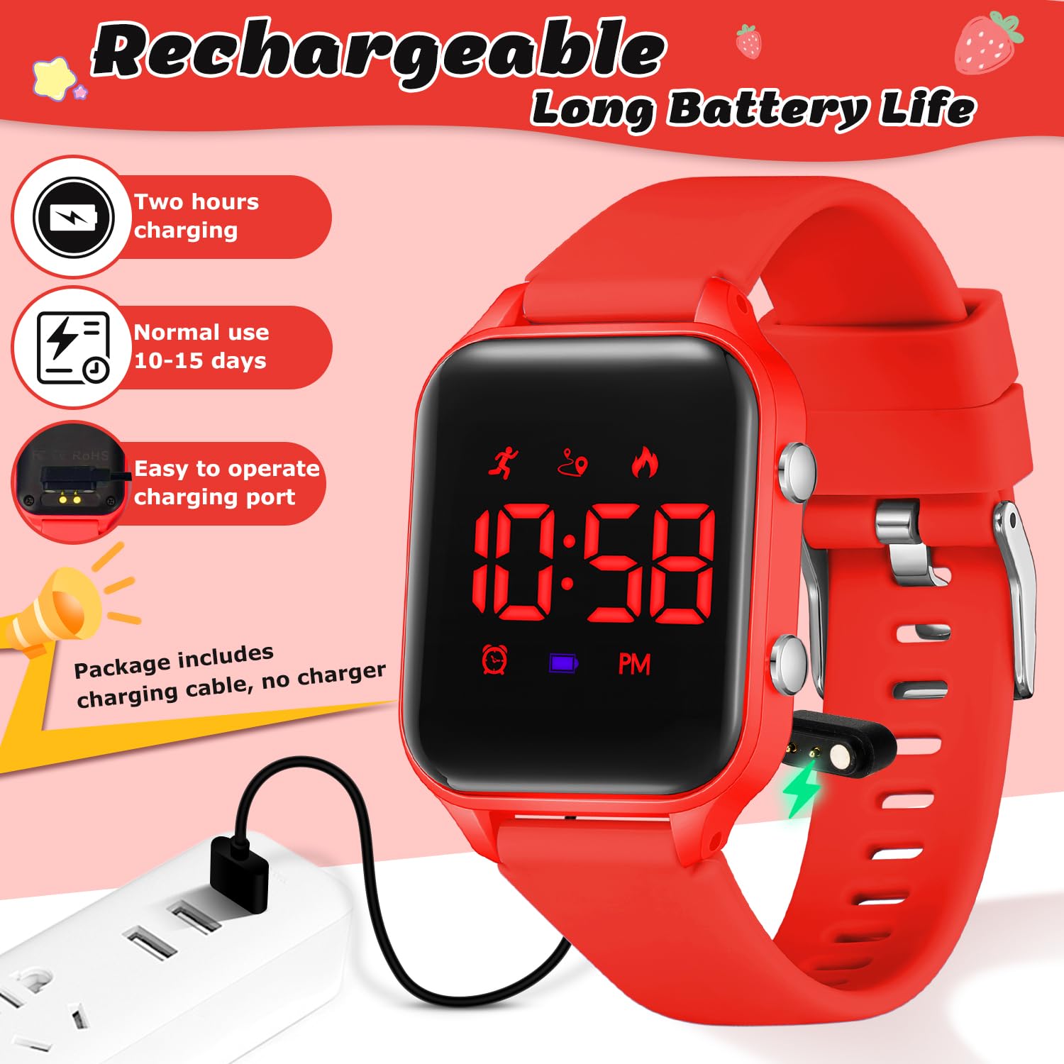 Relojes digitales impermeables para niños y niñas, reloj deportivo con podómetro, cronómetro, alarma de vibración para edades de 5 a 13 años, sin aplicación, reloj de seguimiento de 4