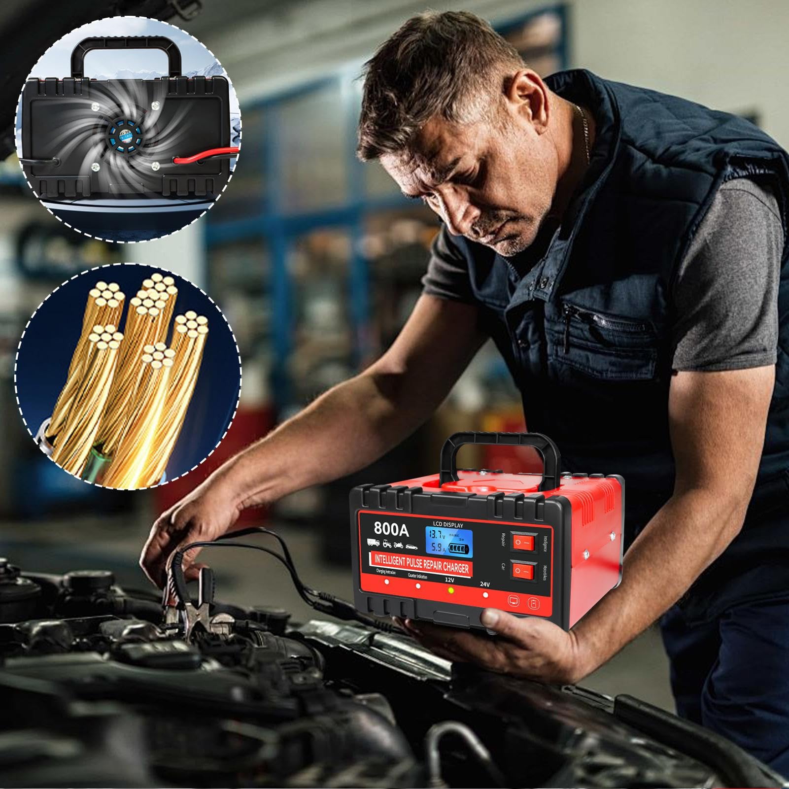 Caricabatterie per Auto Mantenitore Portatile a Carica Lenta | Mantenitore Batteria Auto Per Camion, Moto, Veicoli Da Viaggio, Officina, Riparazione E Manutenzione Di Veicoli