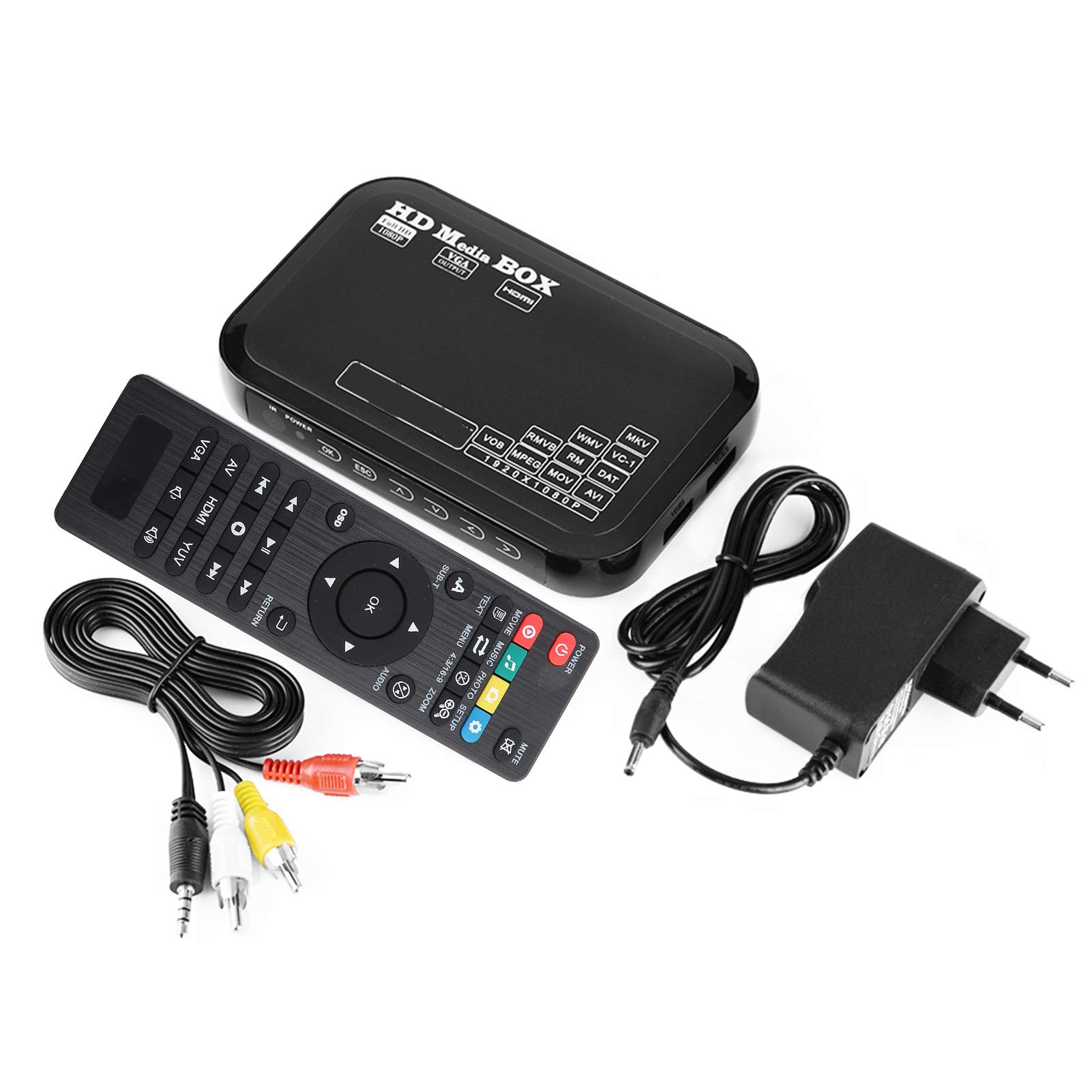 Lettore Multimediale 1080P, Mini Full HD Supporto Video MKV, AVI, MOV, FLV, WMV, Lettore Multimediale con Uscita HDMI, Alimentazione 110-240V, Spina Europea