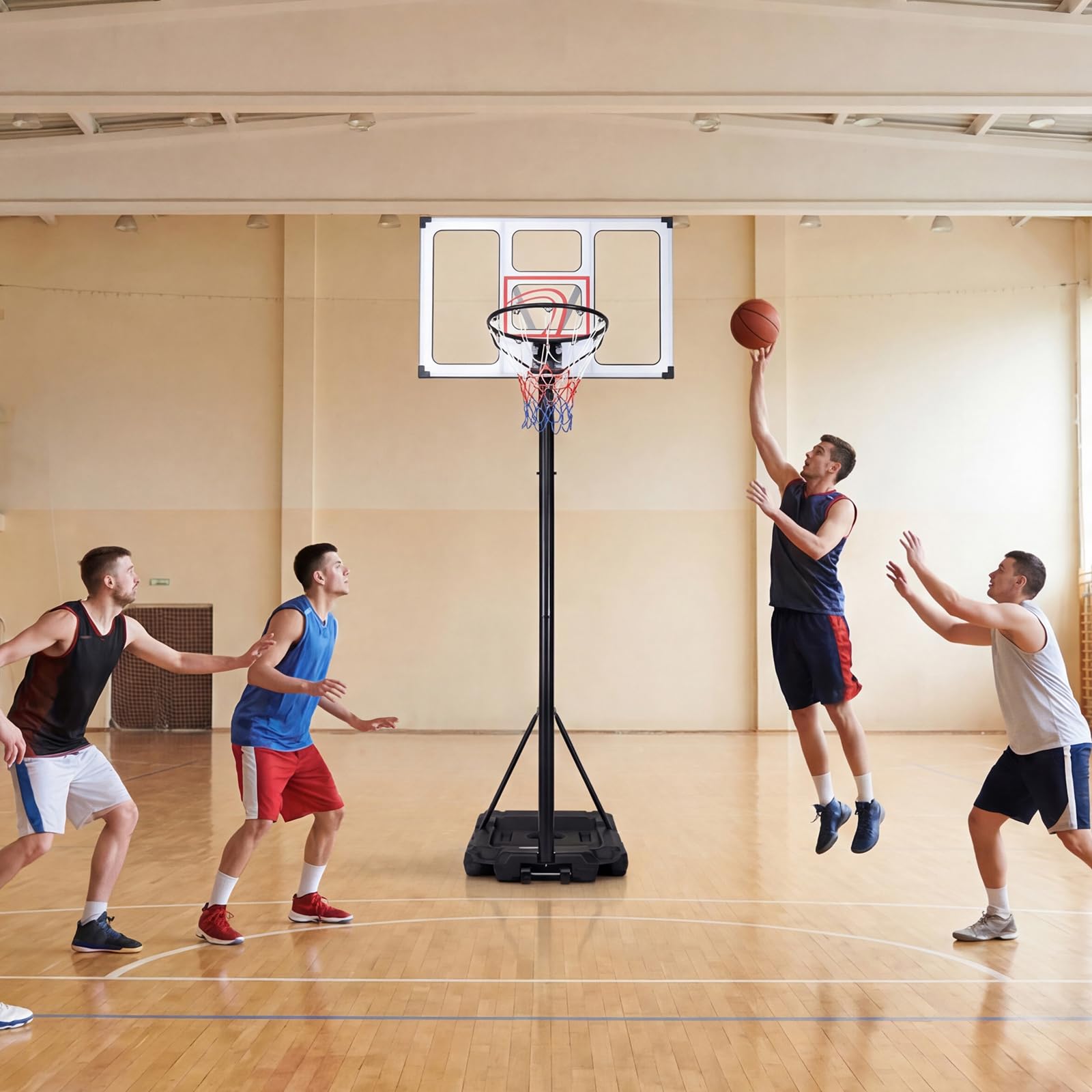 COSTWAY Canestro da Basket da Esterno ed Interno 305 cm | Canestro Basket Professionale e Regolabile in 16 Altezze, Portatile con Ruote, Tabellone PC Infrangibile e Base Riempibile