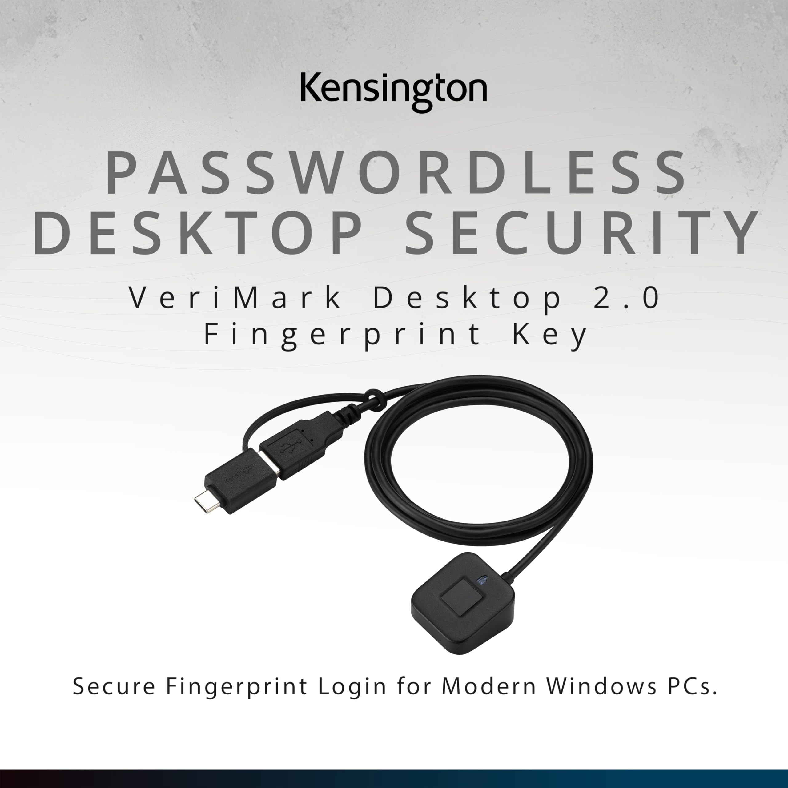 Lector de Huellas Dactilares Kensington VeriMark Desktop 2.0 para Windows Hello y Windows 11, conectividad USB-C y USB-A, Llave de Seguridad sin contraseña para PC con Copilot+, Color Negro, K64741WW