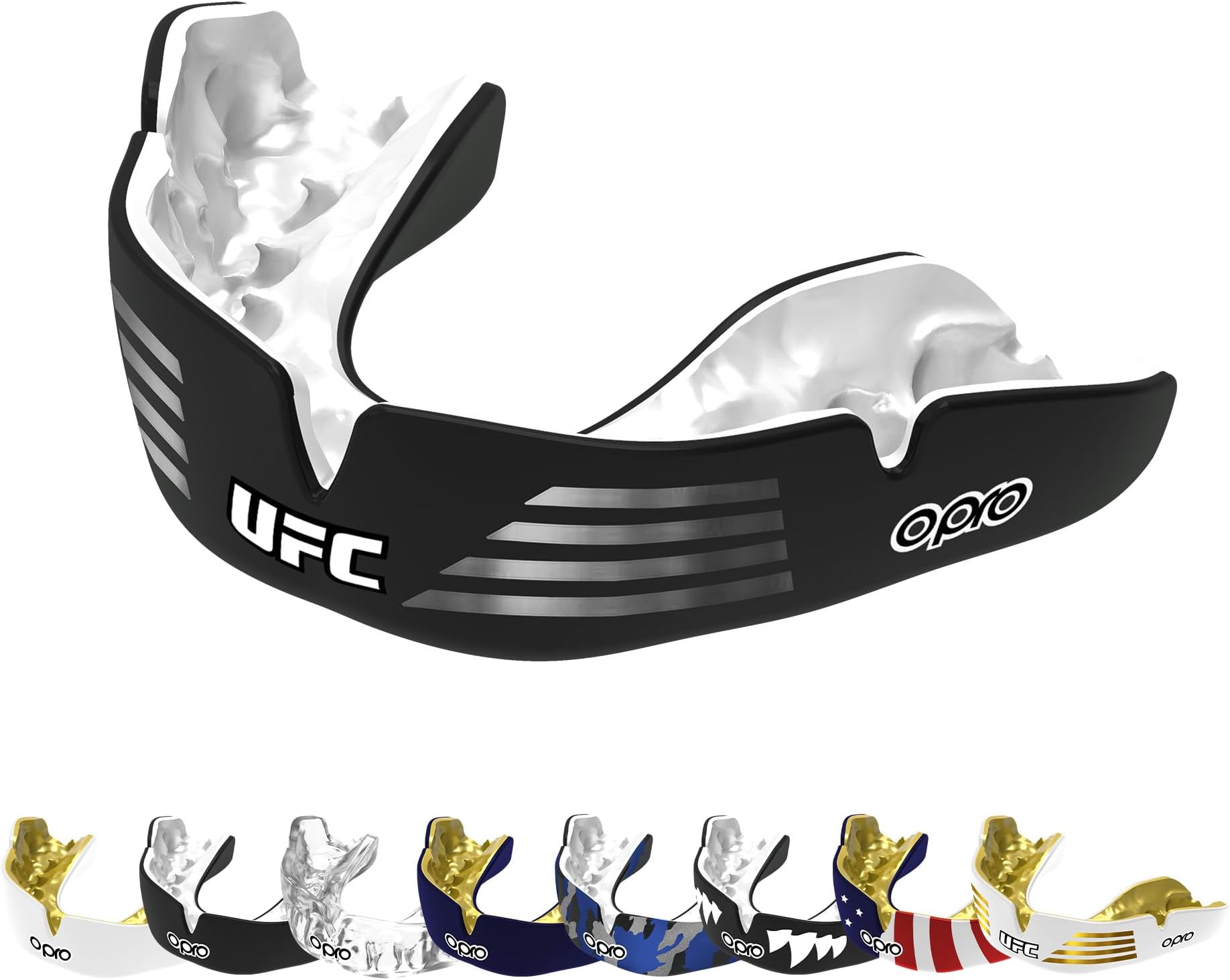 OPRO NEW Instant Custom-Fit UFC Mouth Guard, Dentist Mouthguard, Revolutionary Fitting Technology for Ultimate Comfort, Protection and Fit, Gum Shield for Boxing, MMA, Combat Sports (UFC Black, Adult)