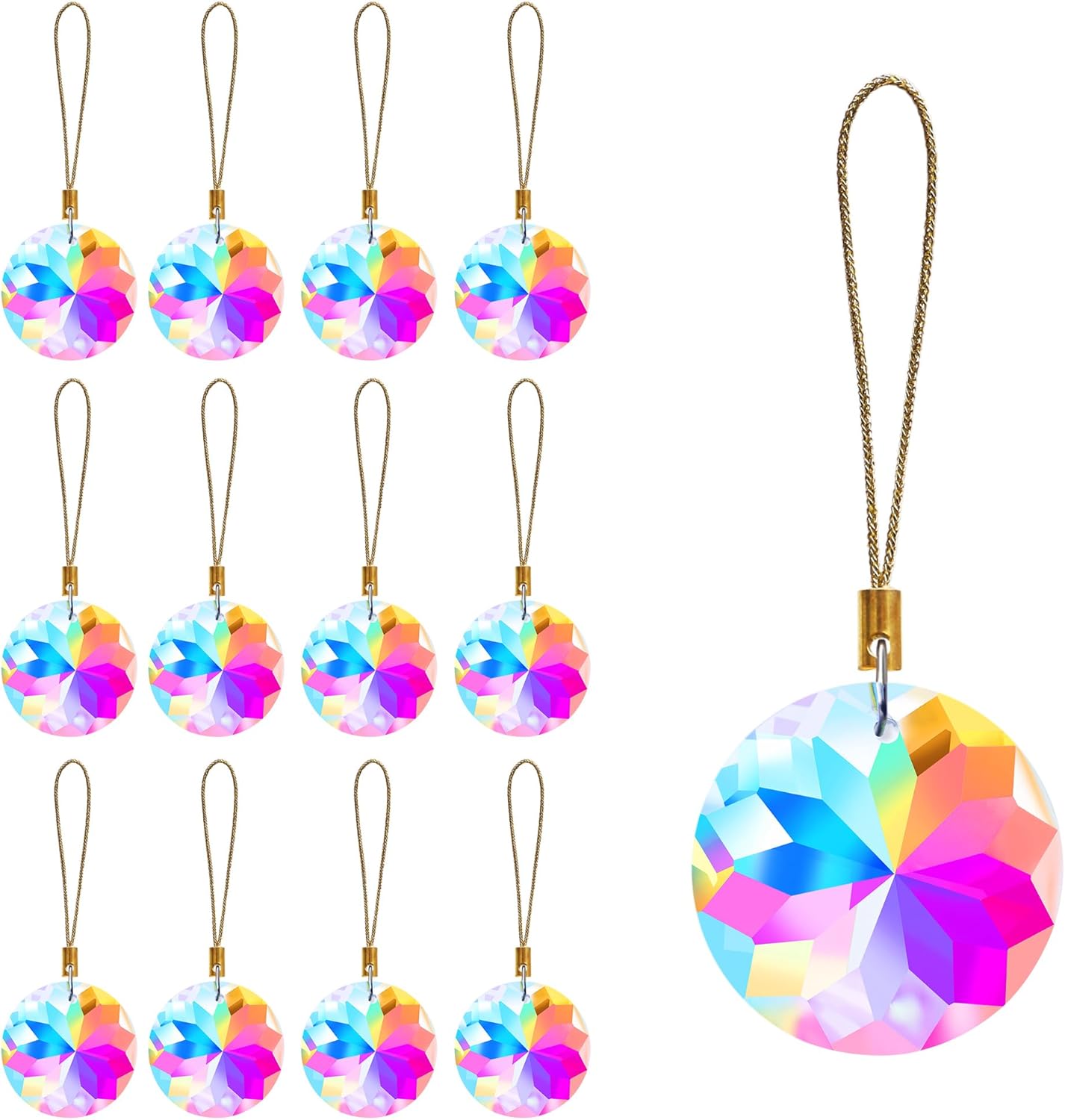12 Pcs Crystal Glass Christmas Balls Ornaments, 1.18″ Mini Round Prism Flower Xmas Tree Decorations, Hanging Ornament for Wedding Party Home Decor (Crystal Clear)