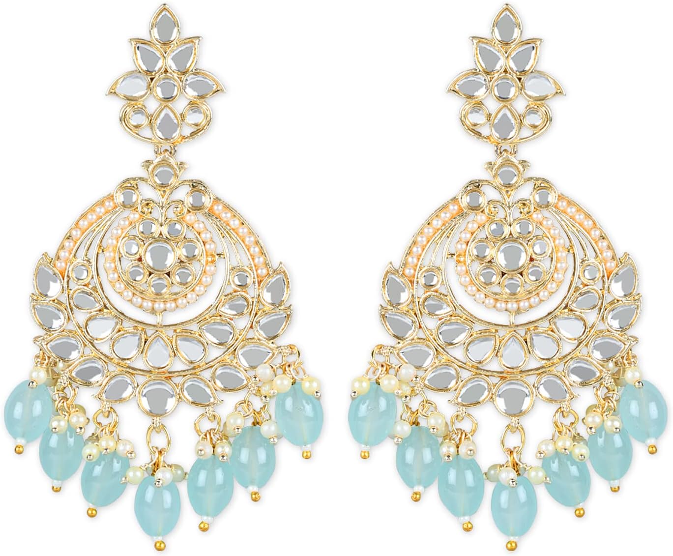 I Jewels Gold Plated Indian Wedding Bollywood Handcrafted Pearl Kundan Beaded Earrings for Women (E3019-20)