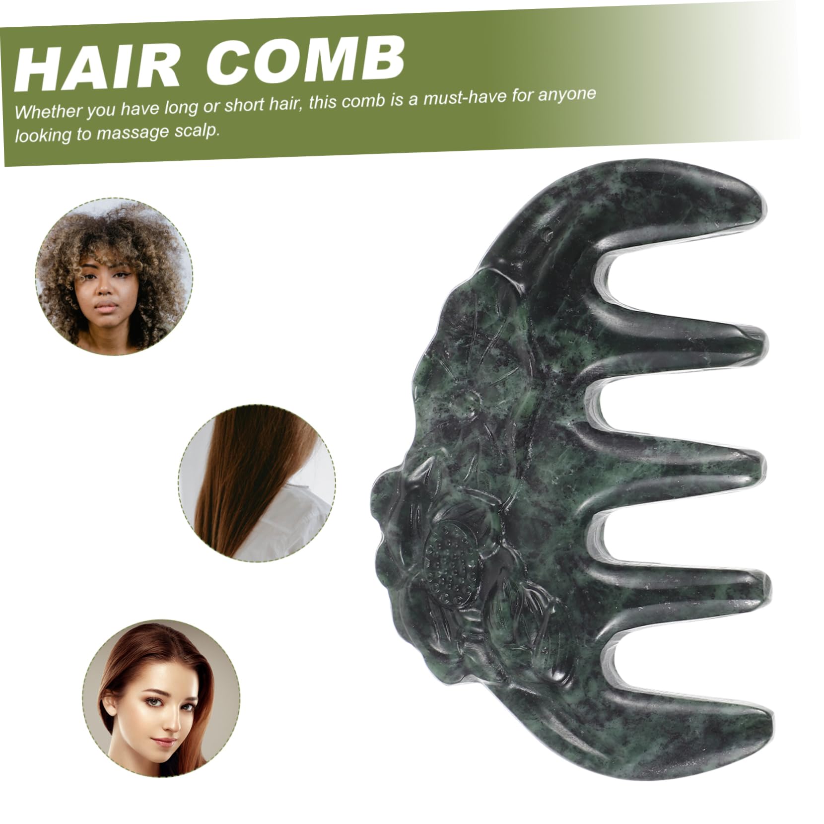 IWOWHERO Natural Jade Comb Scalp Massager Gua Sha Scraping Massage Tool for Beauty