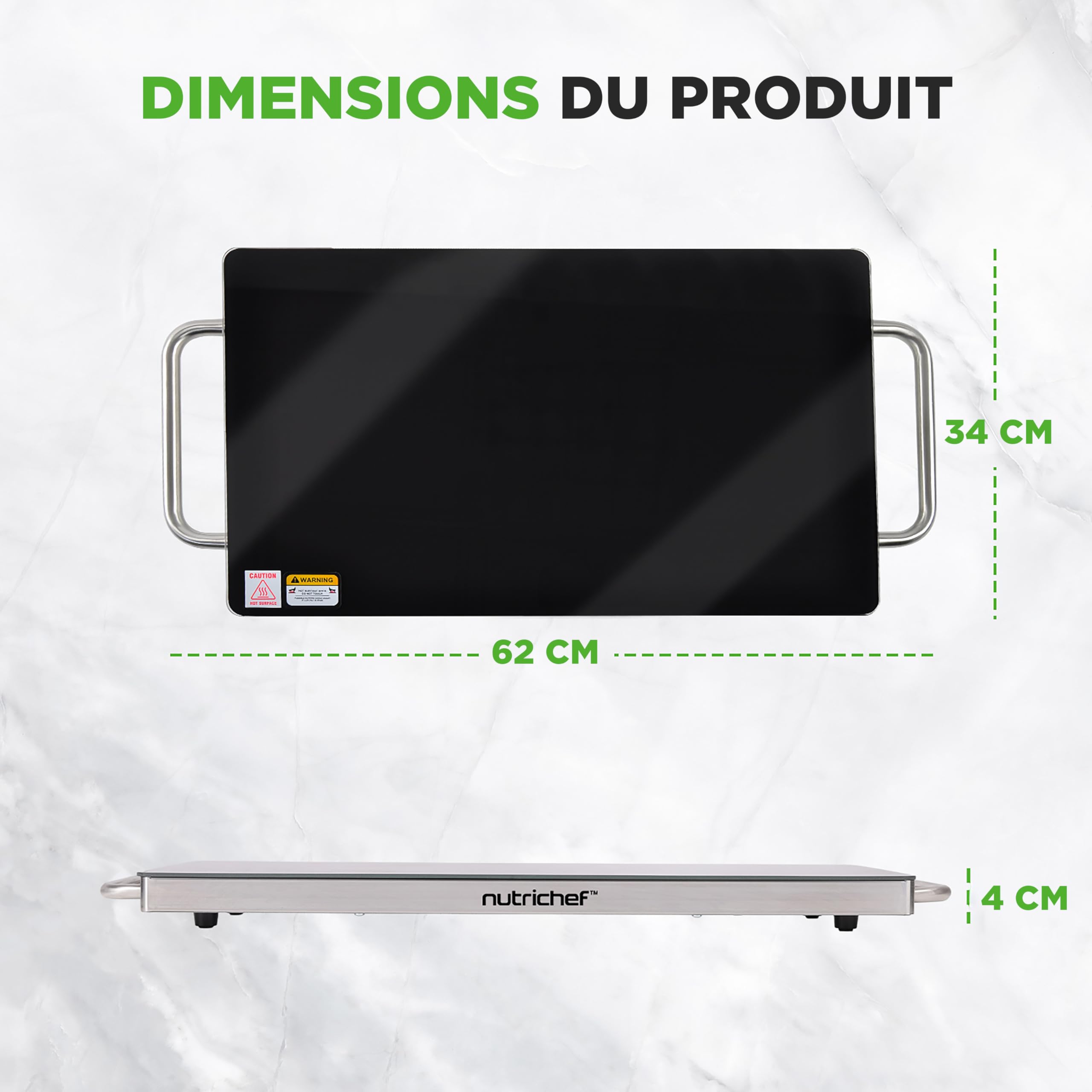 NutriChef Grande Plaque Chauffante – Plaque de Cuisson Électrique 51 × 30 cm avec Surface en Verre – Idéale pour Buffets, Fêtes, Traiteur & Restaurants, Noir