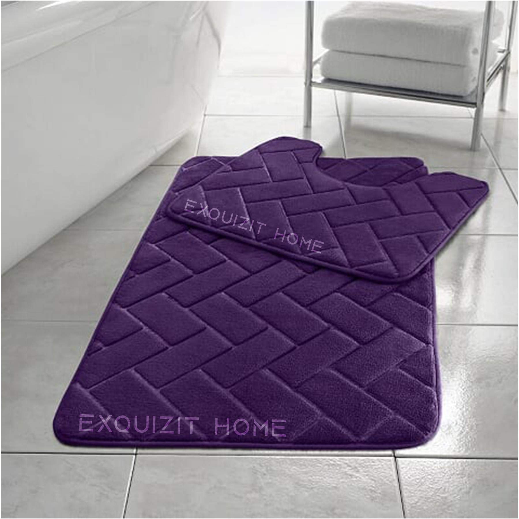 EXQUIZIT HOMEBlock Bath Mat Set Memory Foam Pedestal Set Bathroom Rug 2 Piece Soft Absorbent Non Slip Plum Bath Mat (50CM X 80 CM) & Pedestal Mat (50CM X 40 CM) Approximate