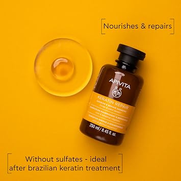 Apivita Keratin Repair Shampoo, Nourishes & Repairs Dry, Damaged Hair with Honey & Plant Keratin, Silicone-Free | With Honey & Plant Keratin, nourishes & repairs, frizz control, split ends