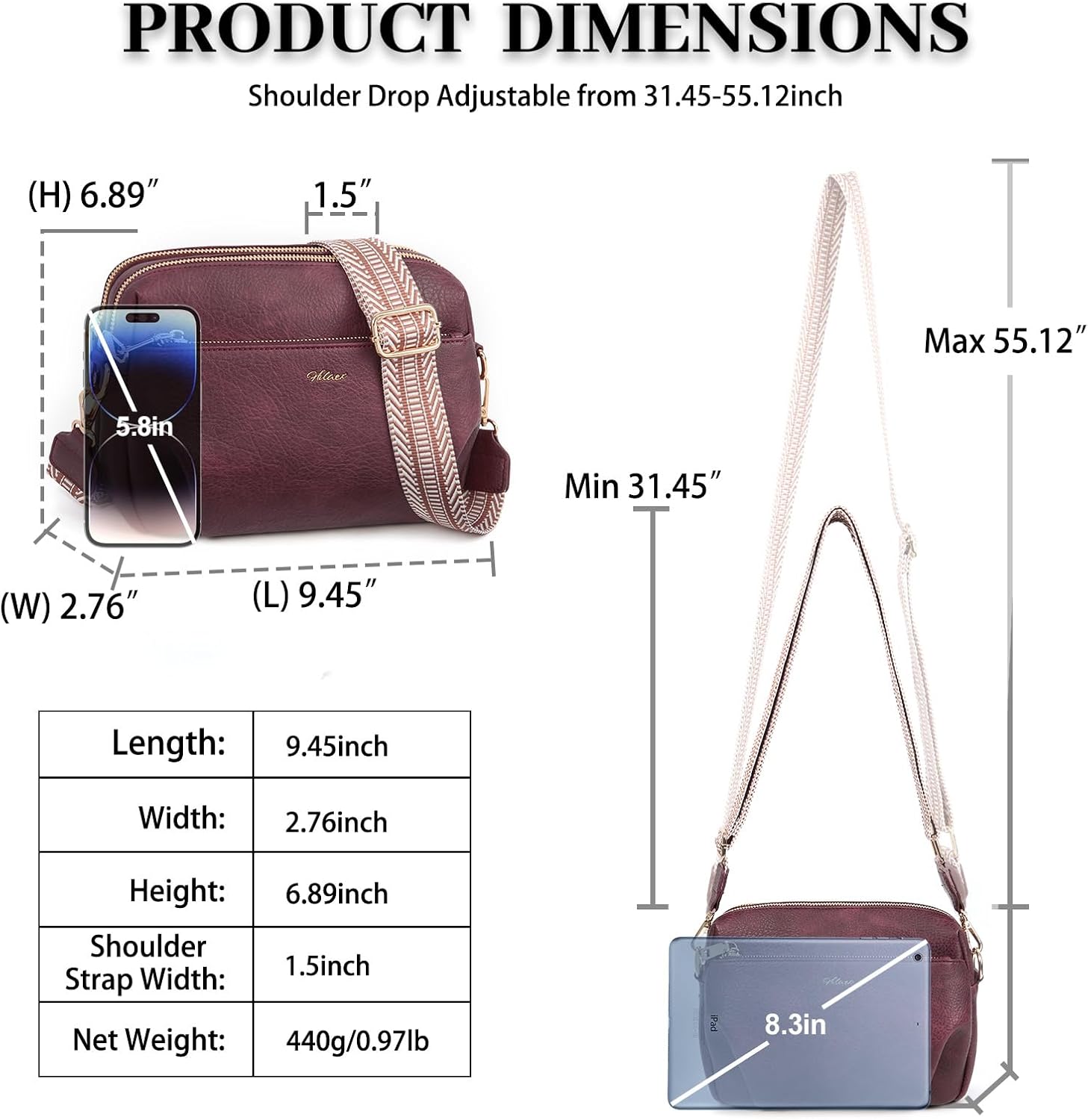 Crossbody Bag for Women Leather Purse Anti Theft Multi Pockets Wide Adjustable Strap Shoulder Handbag RFID Blocking - Image 3