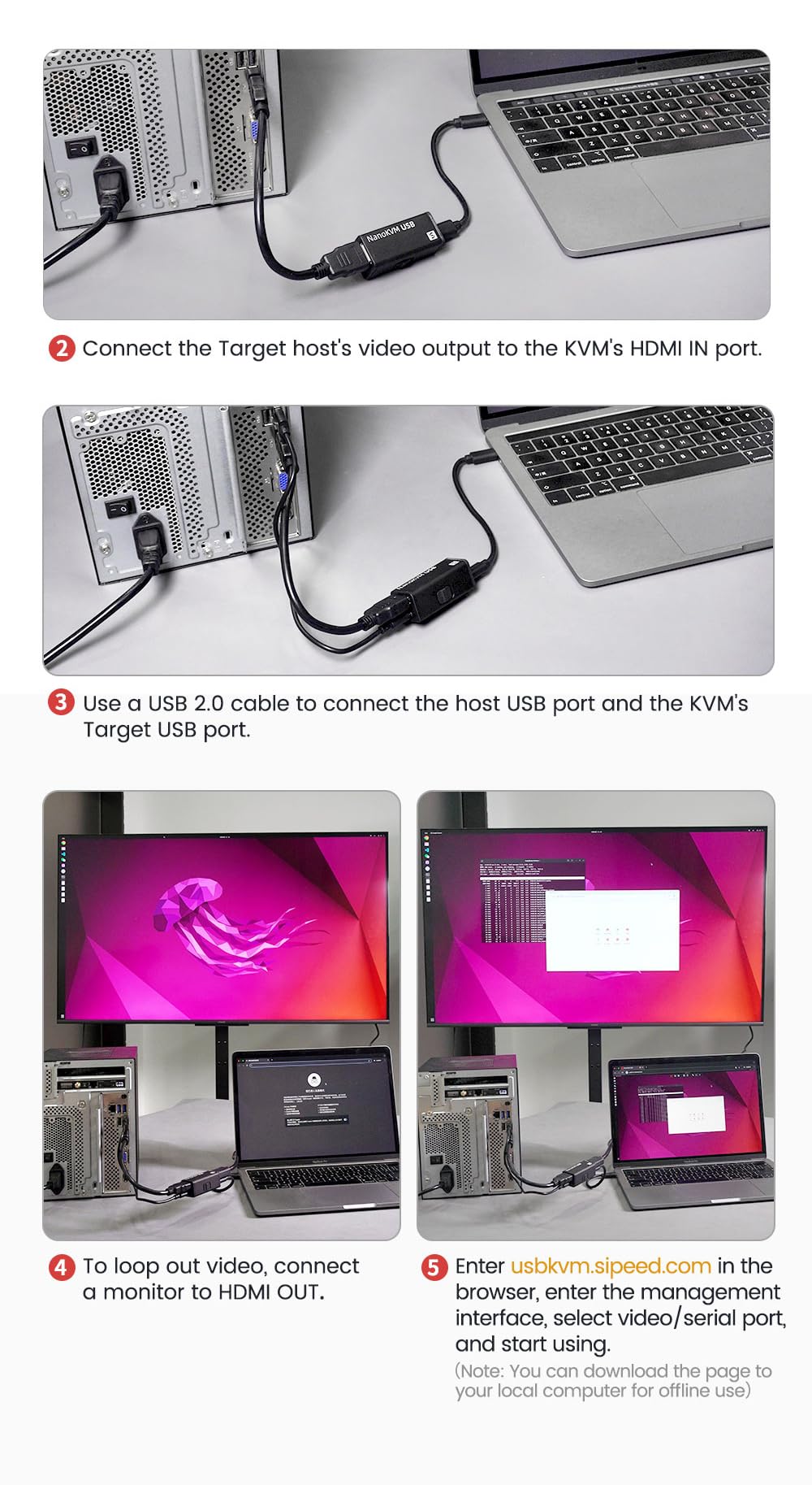 Sipeed NanoKVM-USB - Juego de mantenimiento de servidores, colaboración multidispositivo, KVM USB 4K de bolsillo para SBC, conmutador USB A, captura de vídeo 1080P, HDMI 4K en y salida de bucle (Kit1