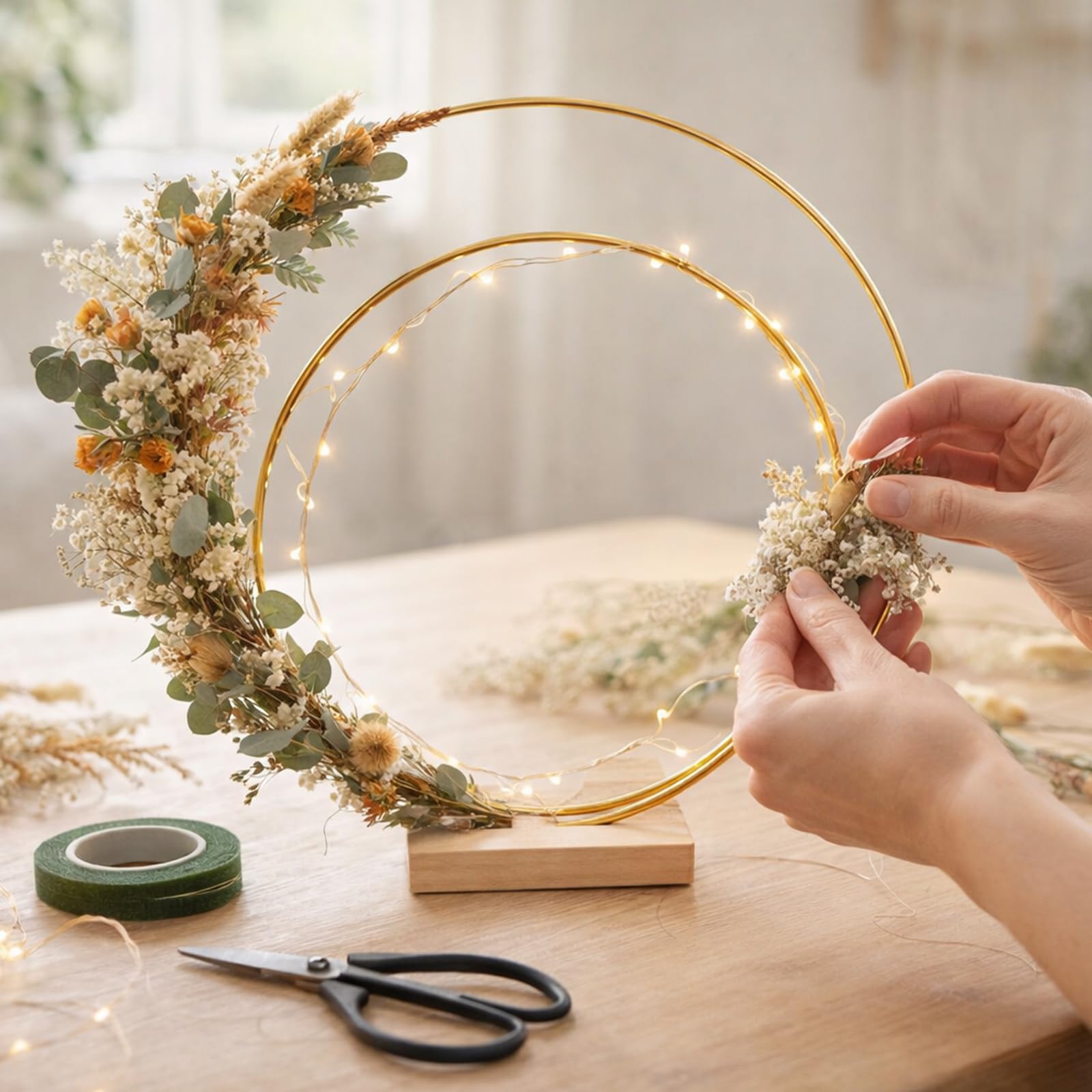 Paquete de 8 aros florales con soporte, anillos de metal de 10 y 12 pulgadas para decoración de mesa de bricolaje, manualidades, anillos de macramé, aro, corona, atrapasueños, coronas de boda, coronas