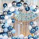 Party Propz 1st Birthday Decoration Kit For Boys - 53 Pcs 12 Months Photo Banner for Birthday, Birthday Banner, Net Curtains, String Light, White, Silver And Blue And Silver Birthday Decoration Kit gallery image