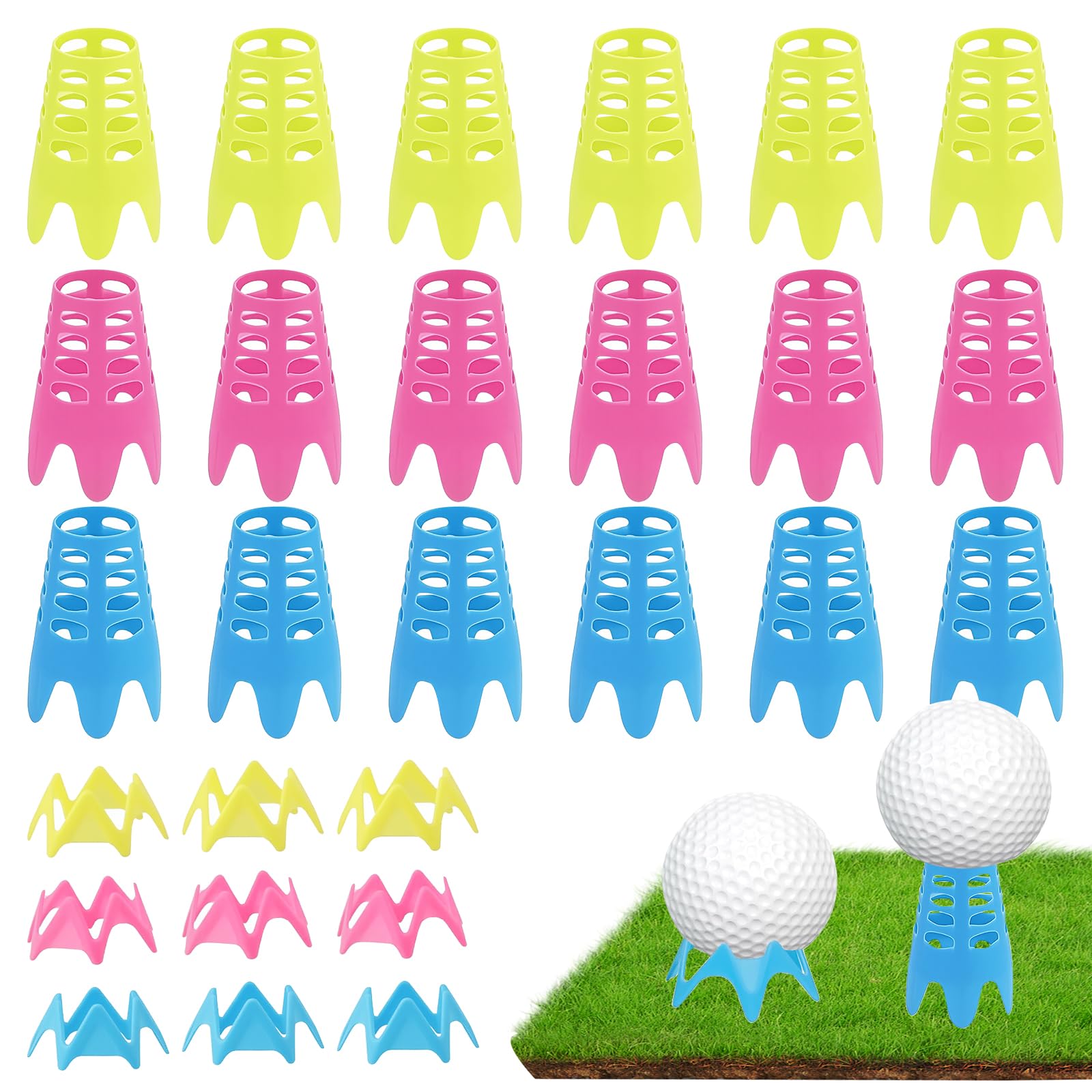 Tees Simulador Golf 27 Piezas, Tees de Golf de Plástico Ajustables en Altura, 2 Tamaños (18 Grandes + 9 Pequeños)