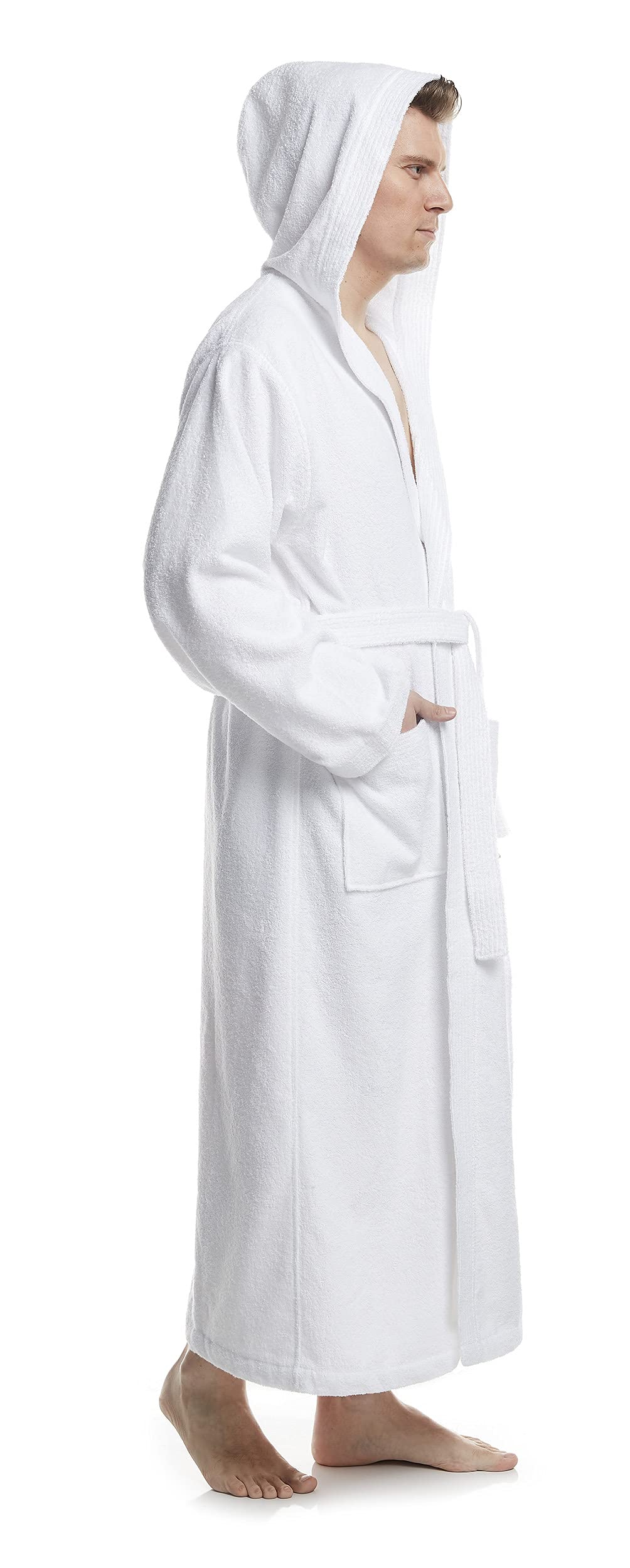 Arus Peignoir de bain pour hommes avec capuchon | longueur mollet ou cheville | tissu éponge100% coton certifié OEKO-TEX