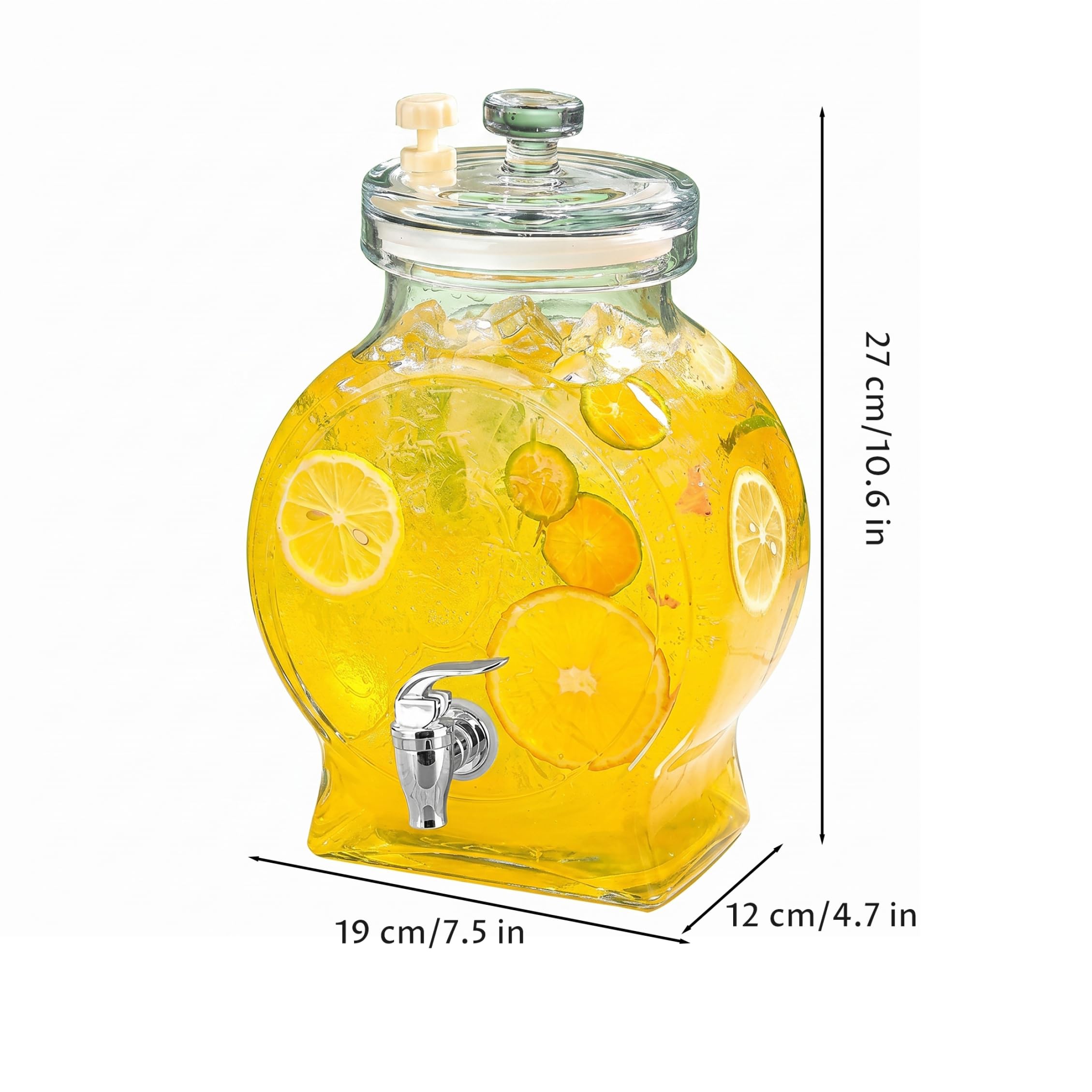 Distributeur de boissons pour réfrigérateur, distributeur de boissons en verre transparent de 2,5 l avec robinet en plastique anti-fuite pour fêtes de réfrigérateur