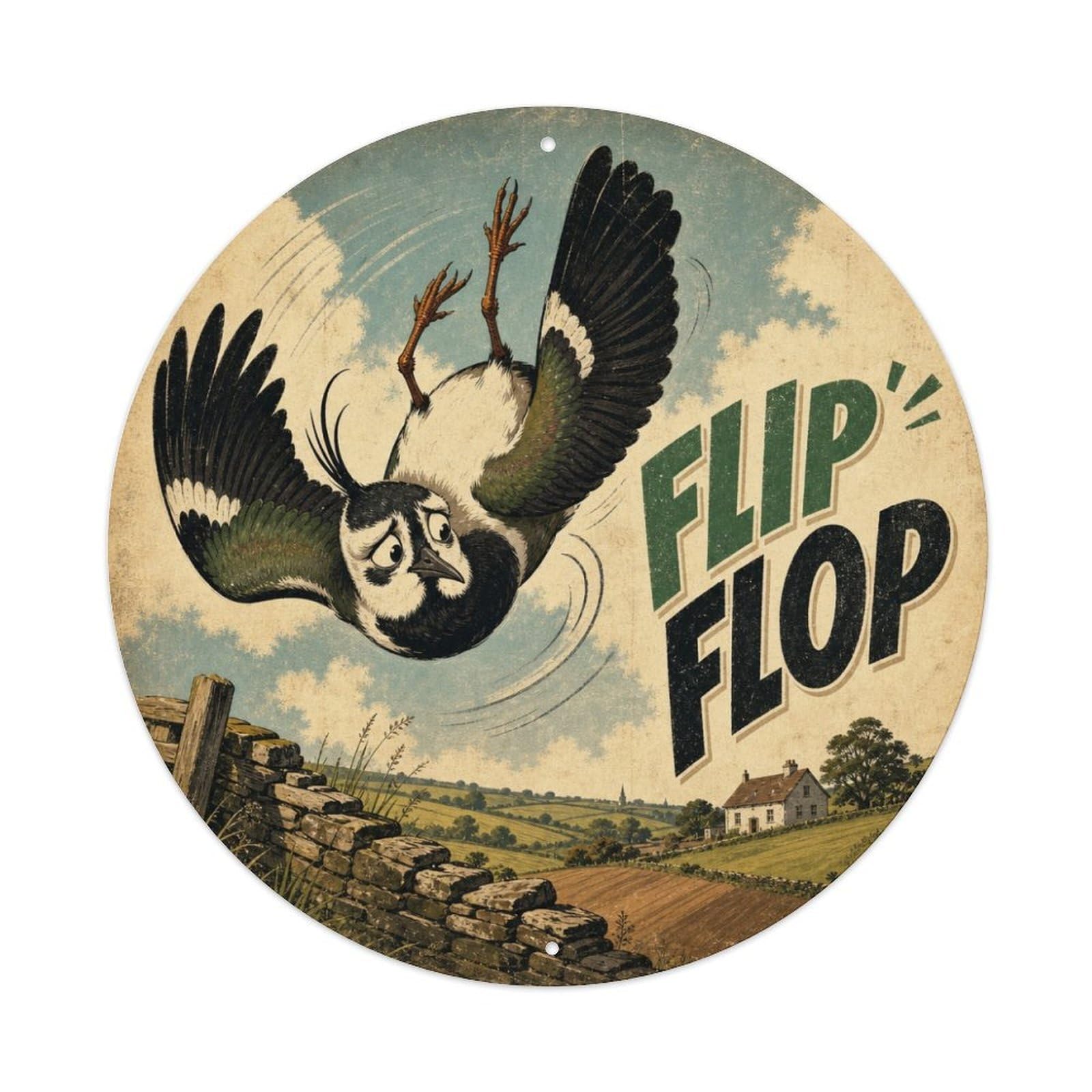 Retro Lapwing Wetland Bird Flip Flop Vintage Humor Metal Tin Sign