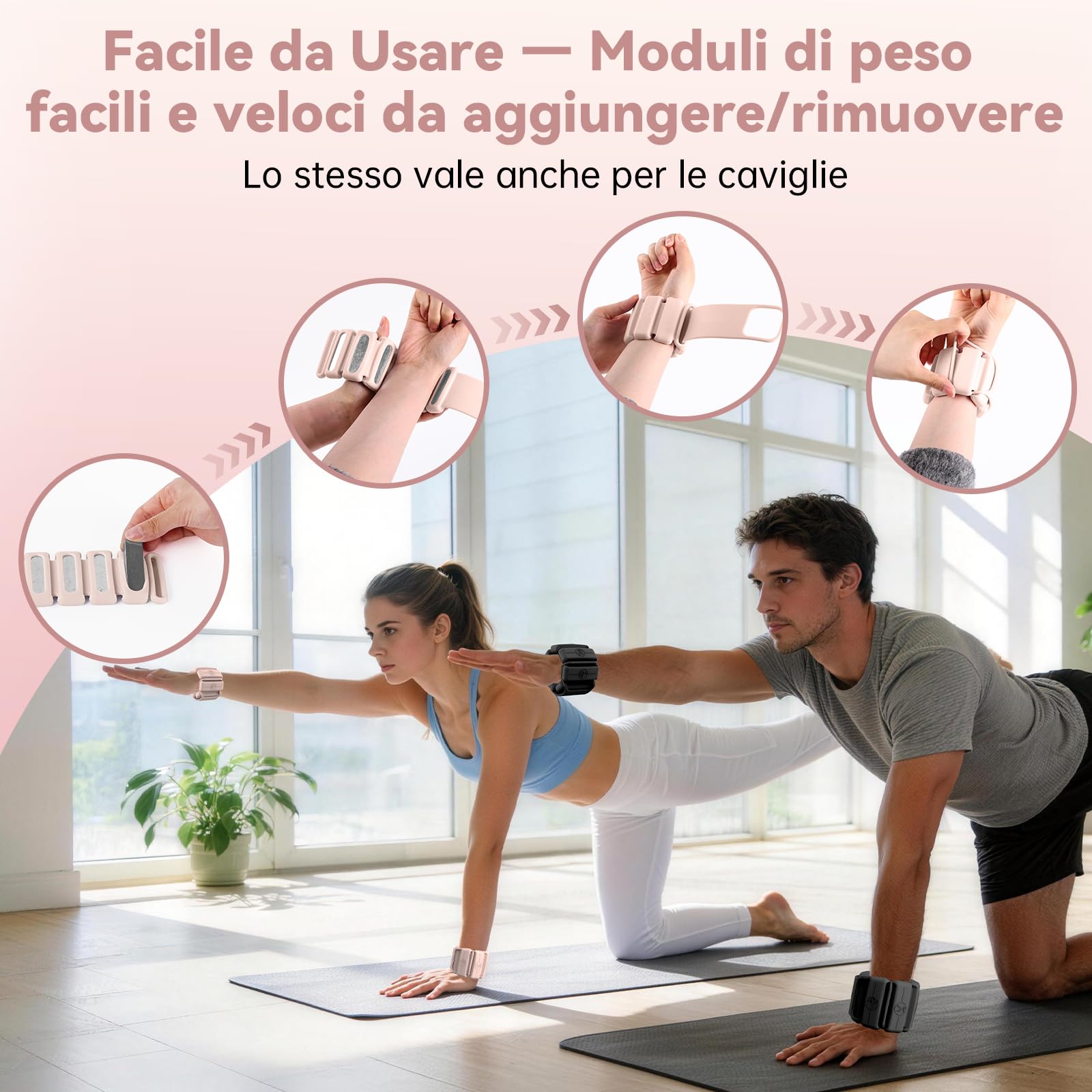 POWER GUIDANCE Pesi per Polsi, Cavigliere Lestate Senza Velcro con Blocchetti Scorrevoli Regolabili (0,28-1kg Coppia), Braccialetti Lestati in Silicone Impermeabile per Pilates, Camminata & Corsa