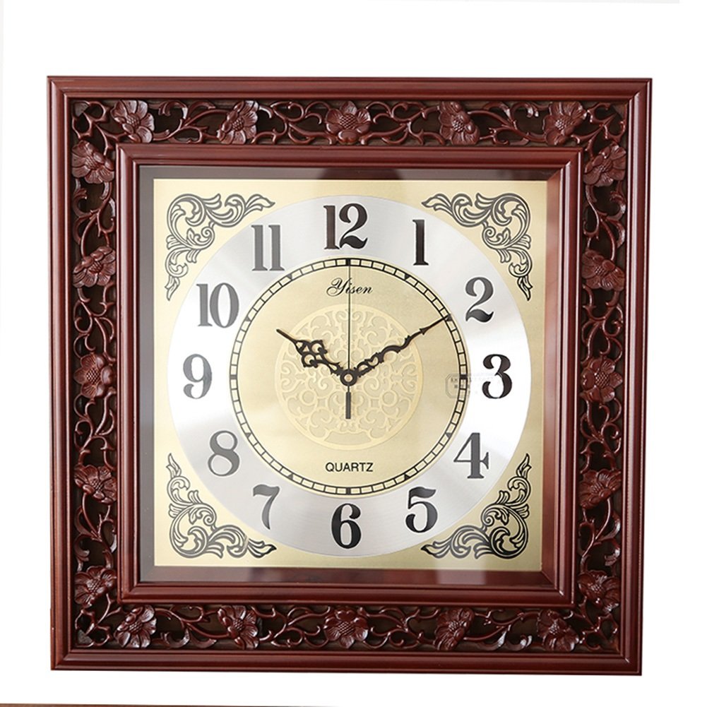 HE-clock Wall Clock Wooden Square Modern Creativity Quartz Wall Clock Living Room Clocks Vintage Large Clocks (Size : 20 inches)